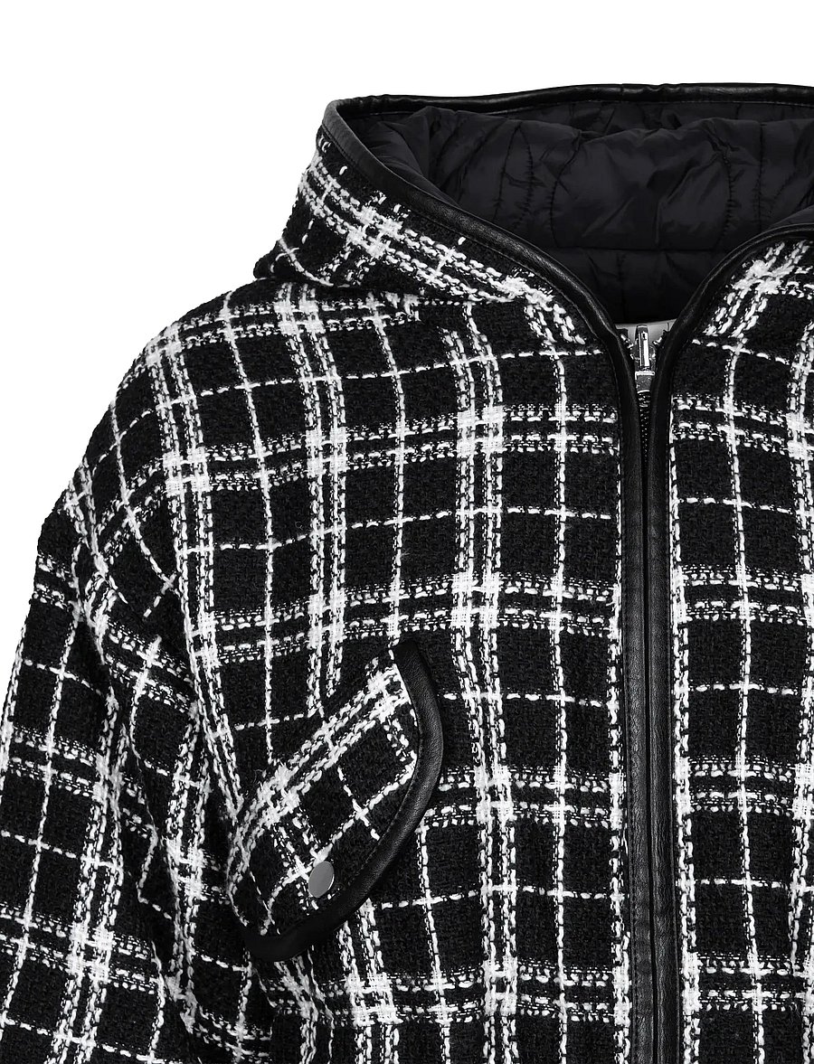 Maje - Reversible tweed jacket with hood - frühlingsjacken - black - 3