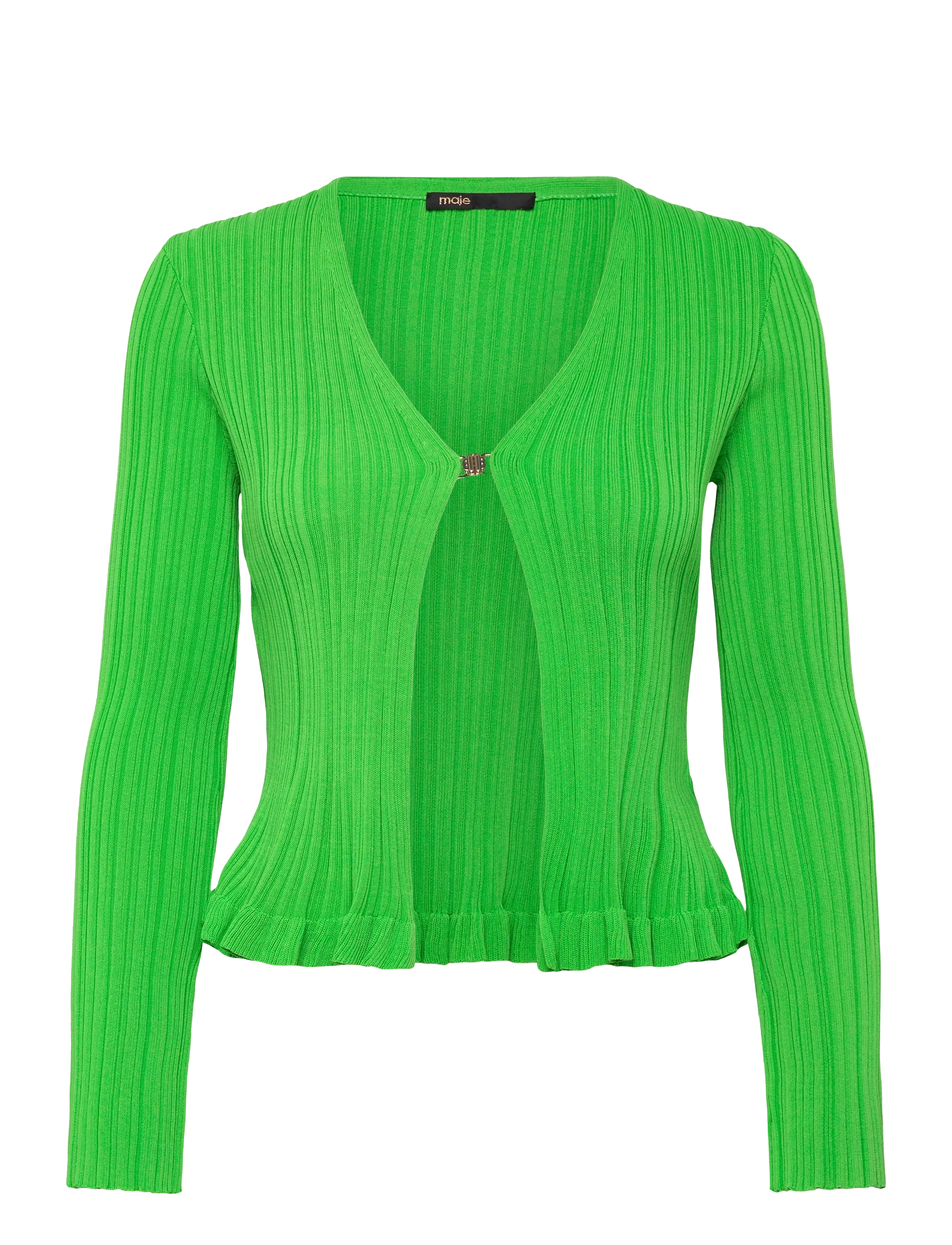 MAJE Ribbed Und Ruffled Strick Cardigan Grün - 40 - Damen