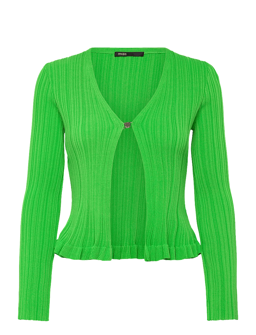 Maje - Ribbed and ruffled knitted cardigan - strickjacken - green - 0