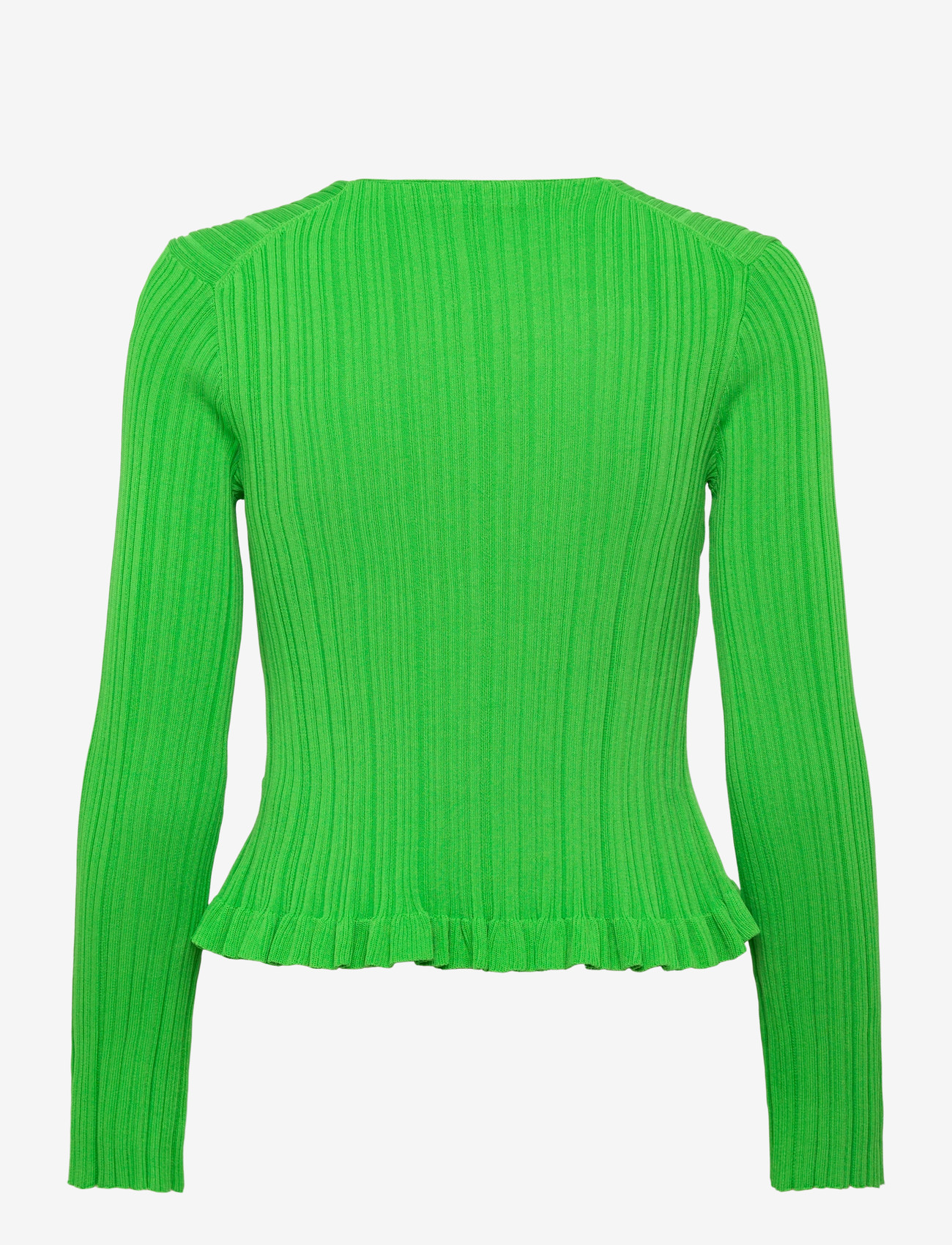 Maje - Ribbed and ruffled knitted cardigan - cardigans - green - 1
