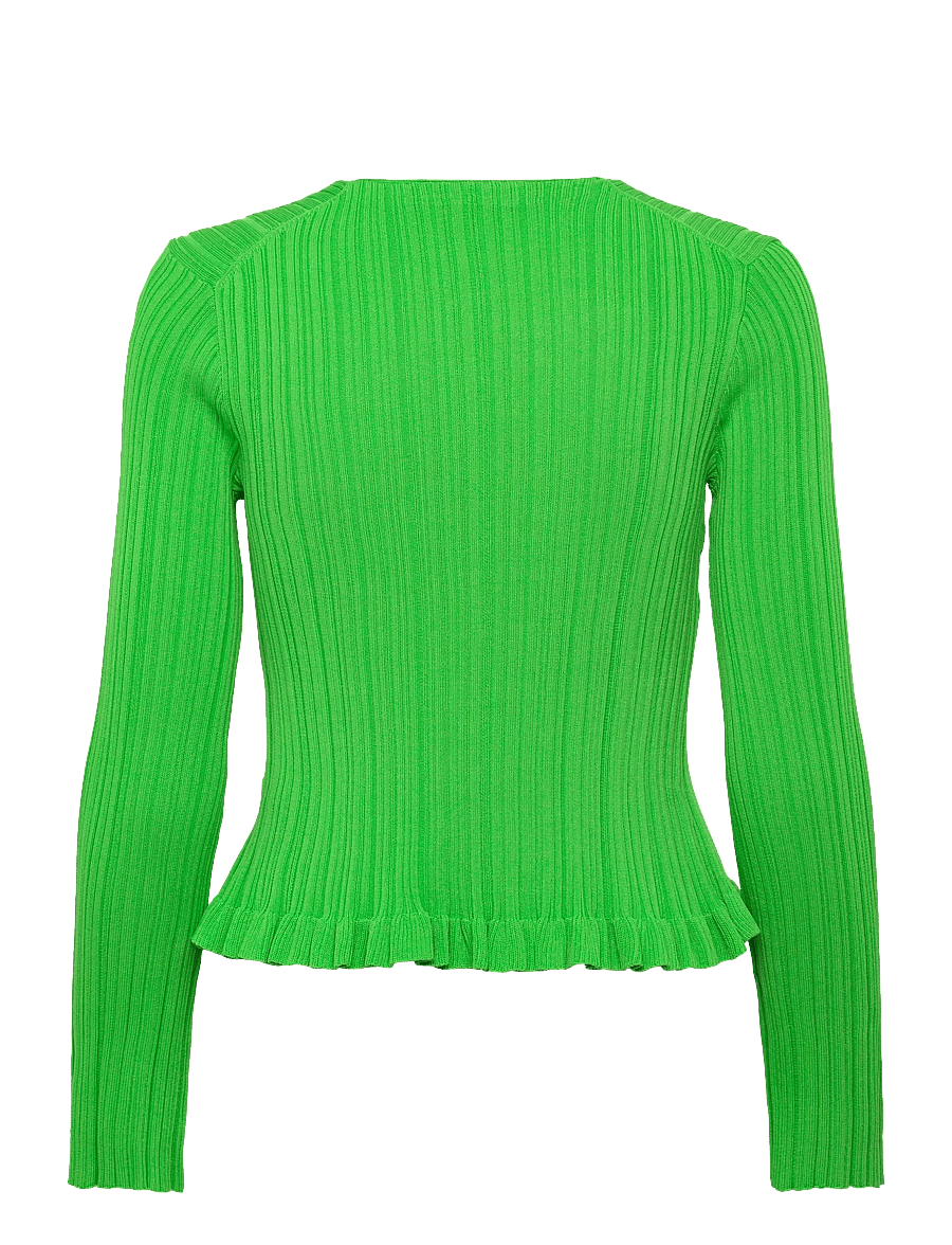 Maje - Ribbed and ruffled knitted cardigan - strickjacken - green - 1