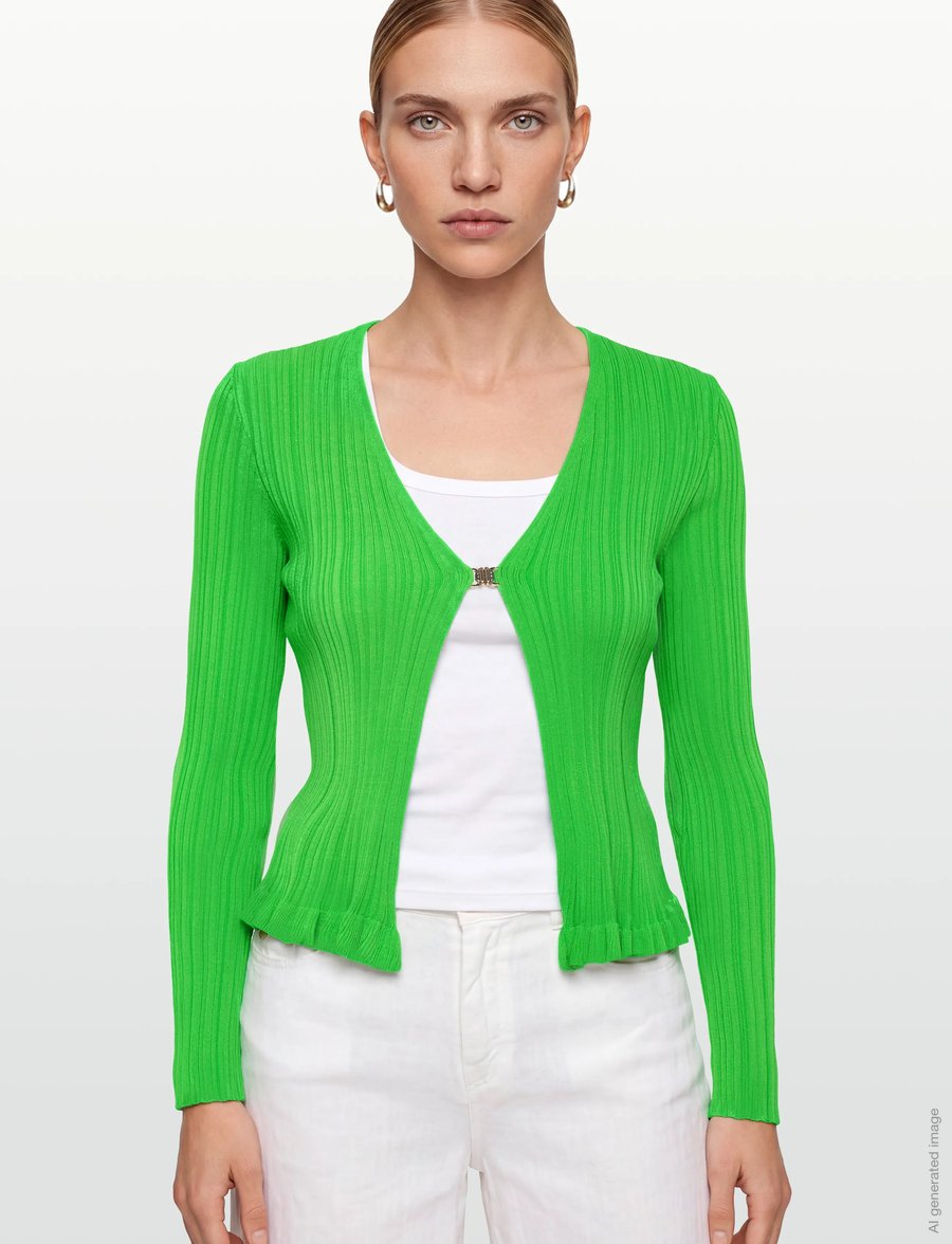 Maje - Ribbed and ruffled knitted cardigan - strickjacken - green - 3
