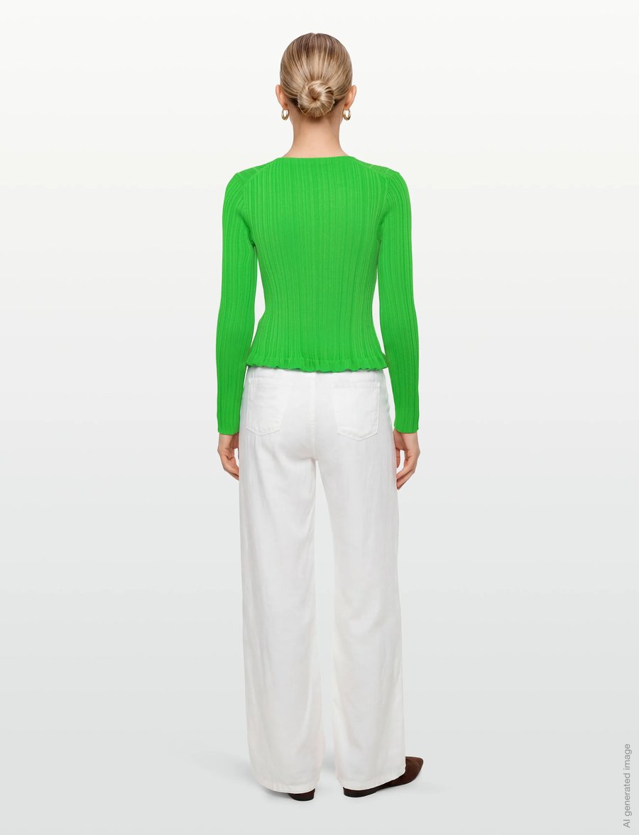 Maje - Ribbed and ruffled knitted cardigan - strickjacken - green - 4