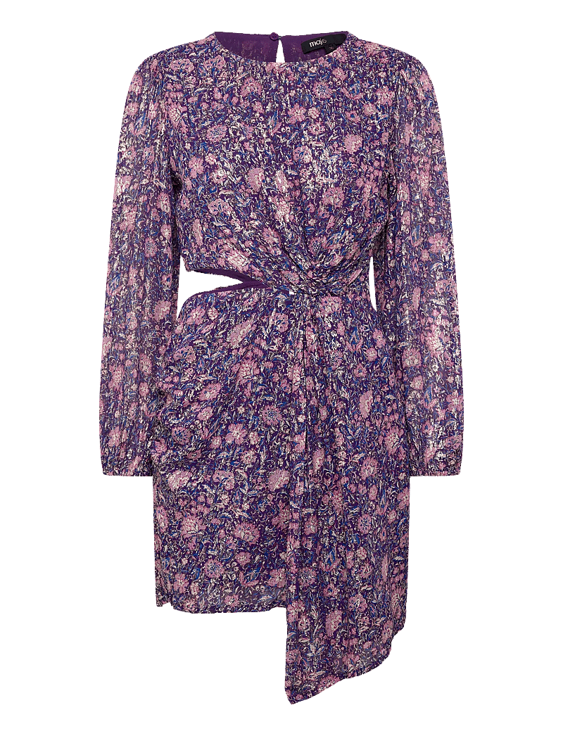 Maje - Metallic printed viscose dress - korte jurken - purple - 0