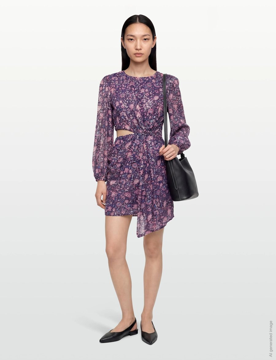 Maje - Metallic printed viscose dress - kurze kleider - purple - 0
