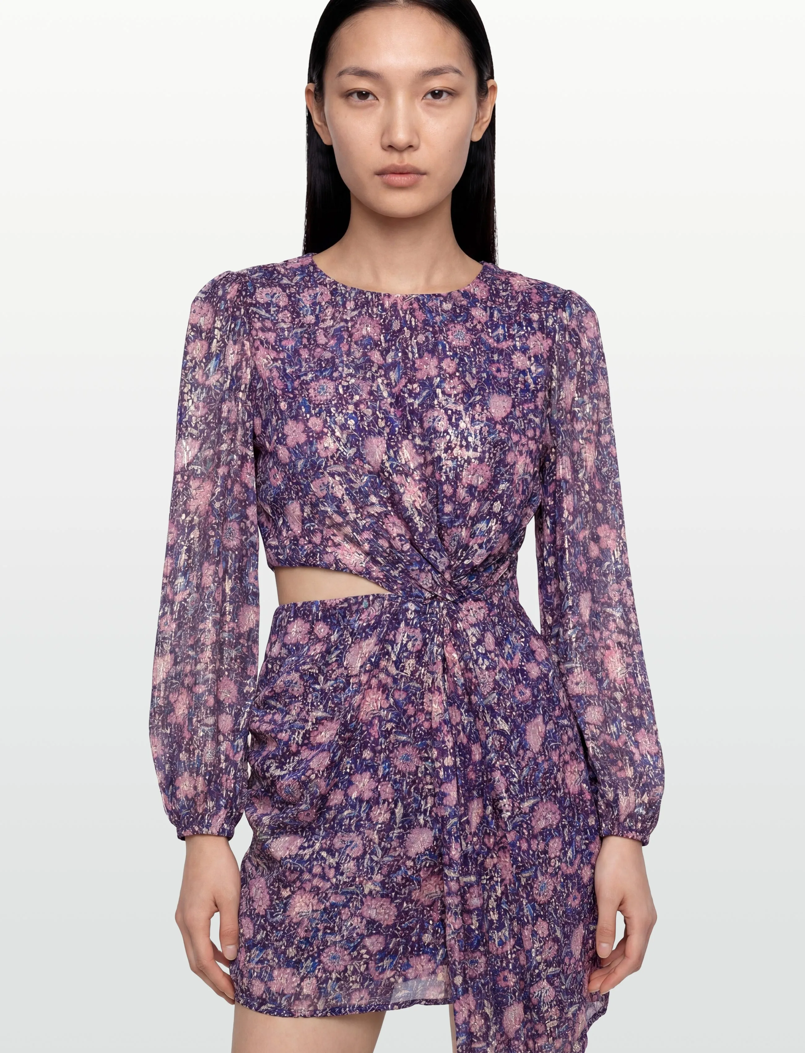 Maje - Metallic printed viscose dress - minikleidid - purple - 3