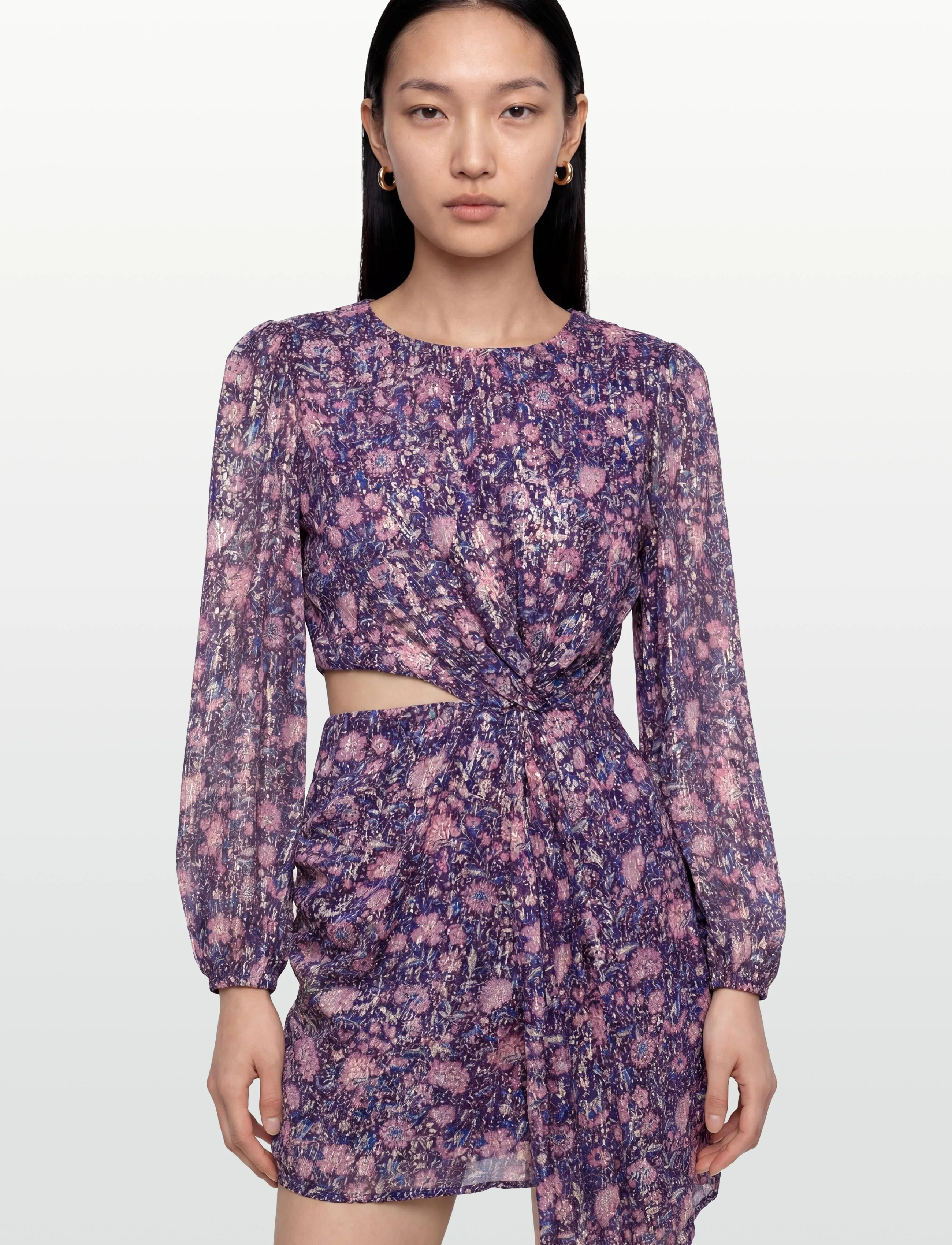 Maje - Metallic printed viscose dress - korte kjoler - purple - 3