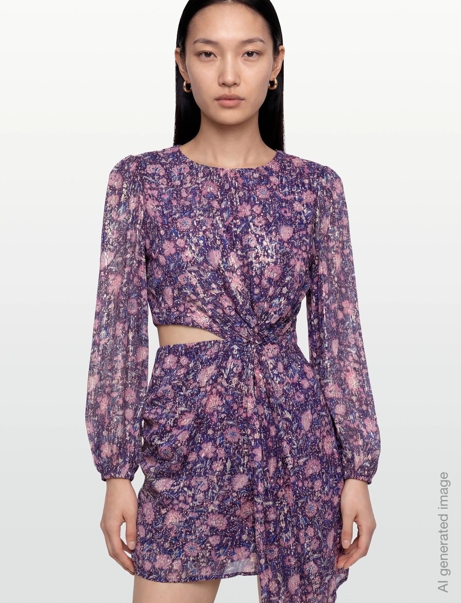 Maje - Metallic printed viscose dress - short dresses - purple - 3