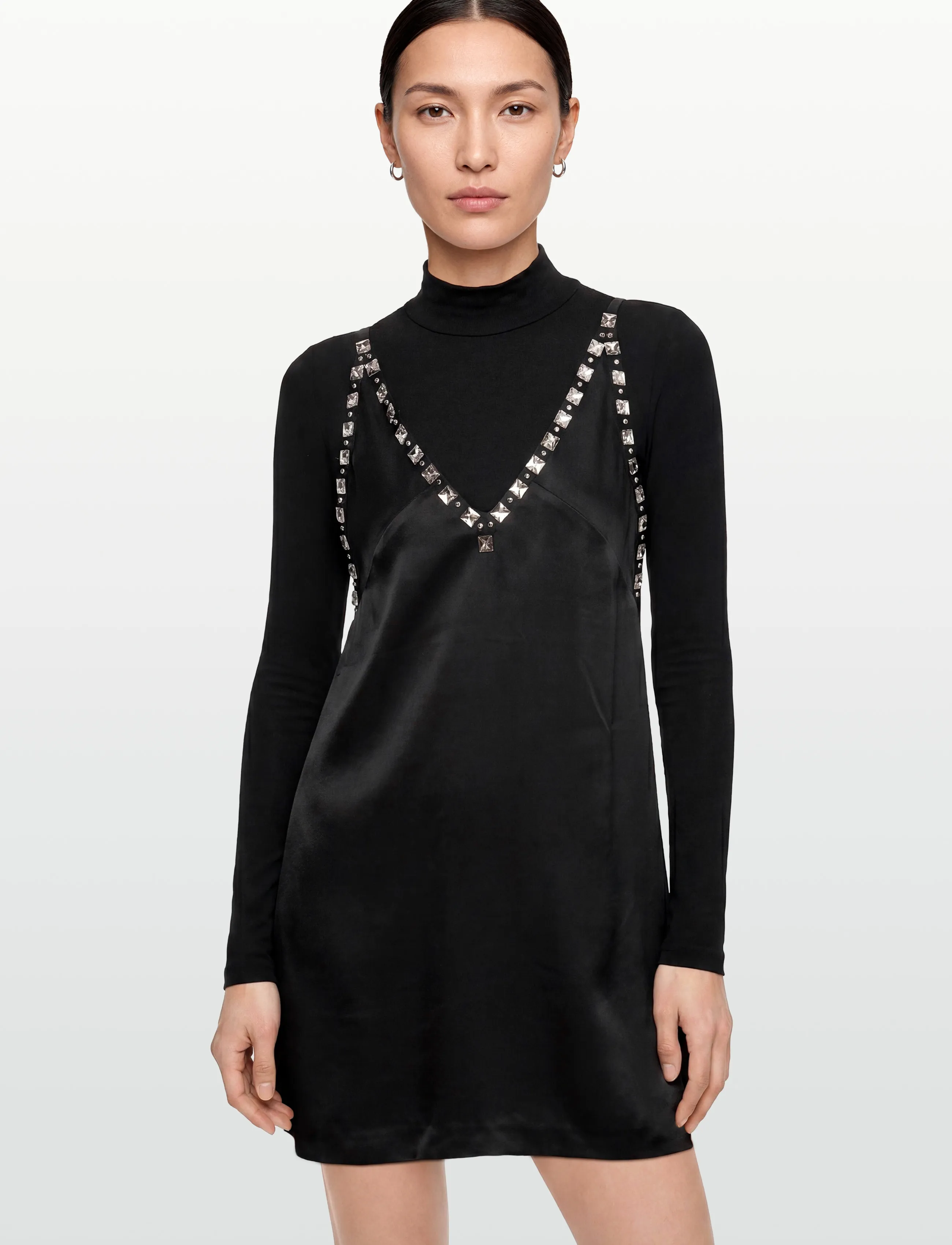 Maje - Black satin dress with jeweled straps - Õlapaeltega kleidid - black - 5