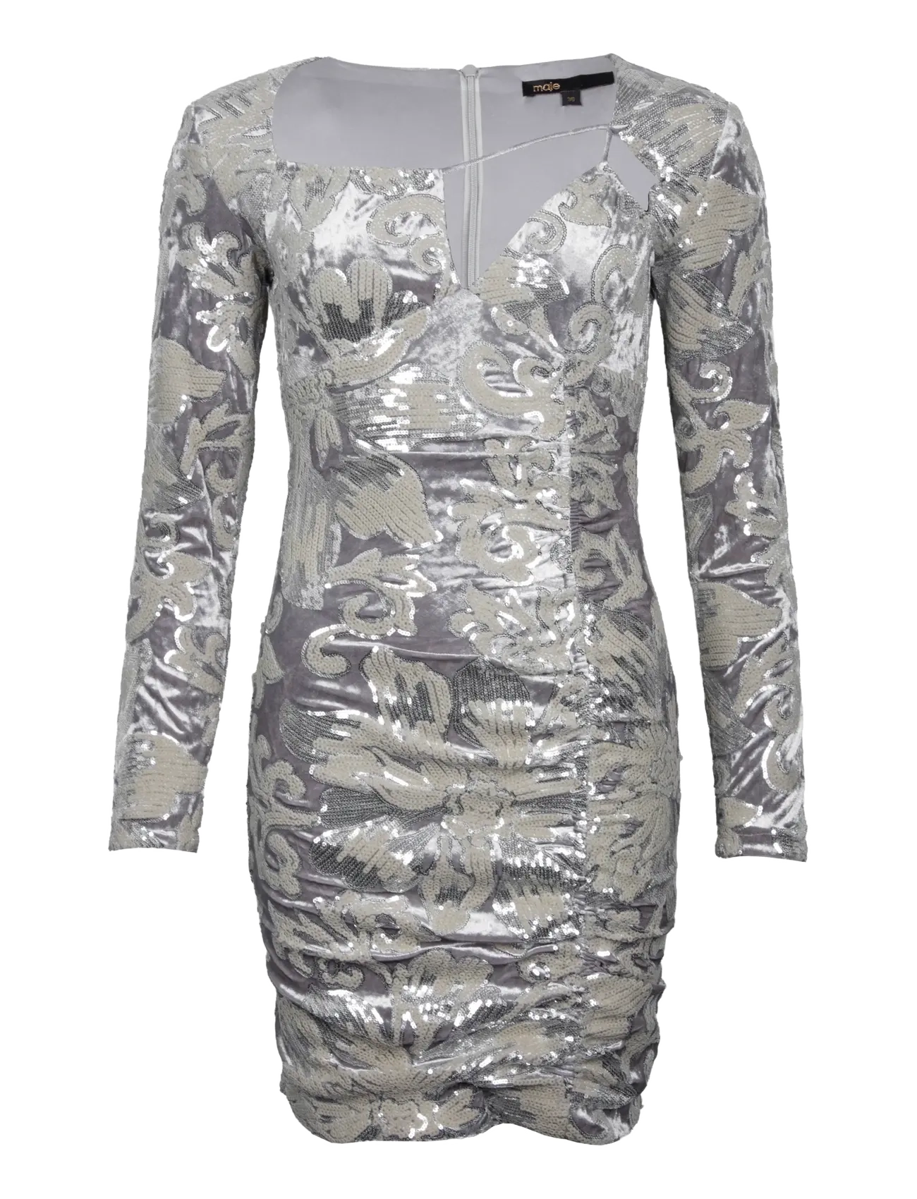 Maje Sequin-Embroidered Velvet Dress, 34, Dresses, Silber - Short Frauen