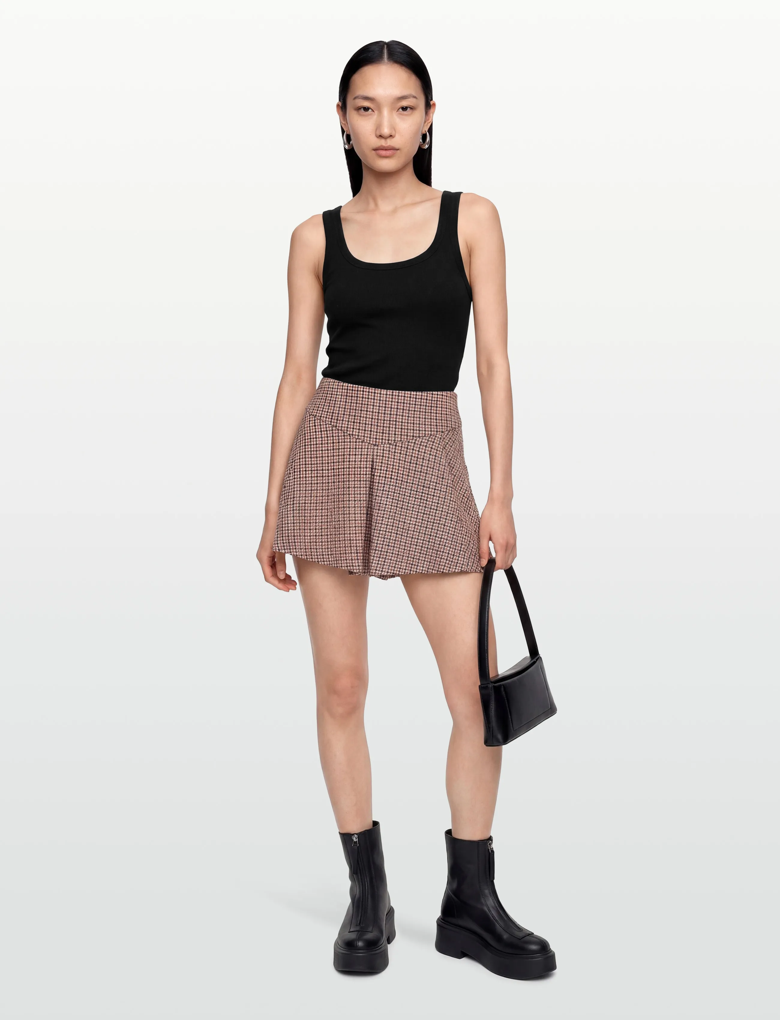 Maje Houndstooth Skort, Kvinder, Houndstooth Flared Skort, Brun, Str: 38