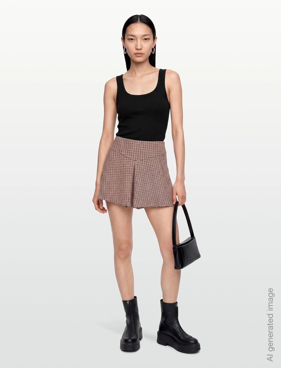 Maje - Houndstooth skort - casual shorts - camel - 0