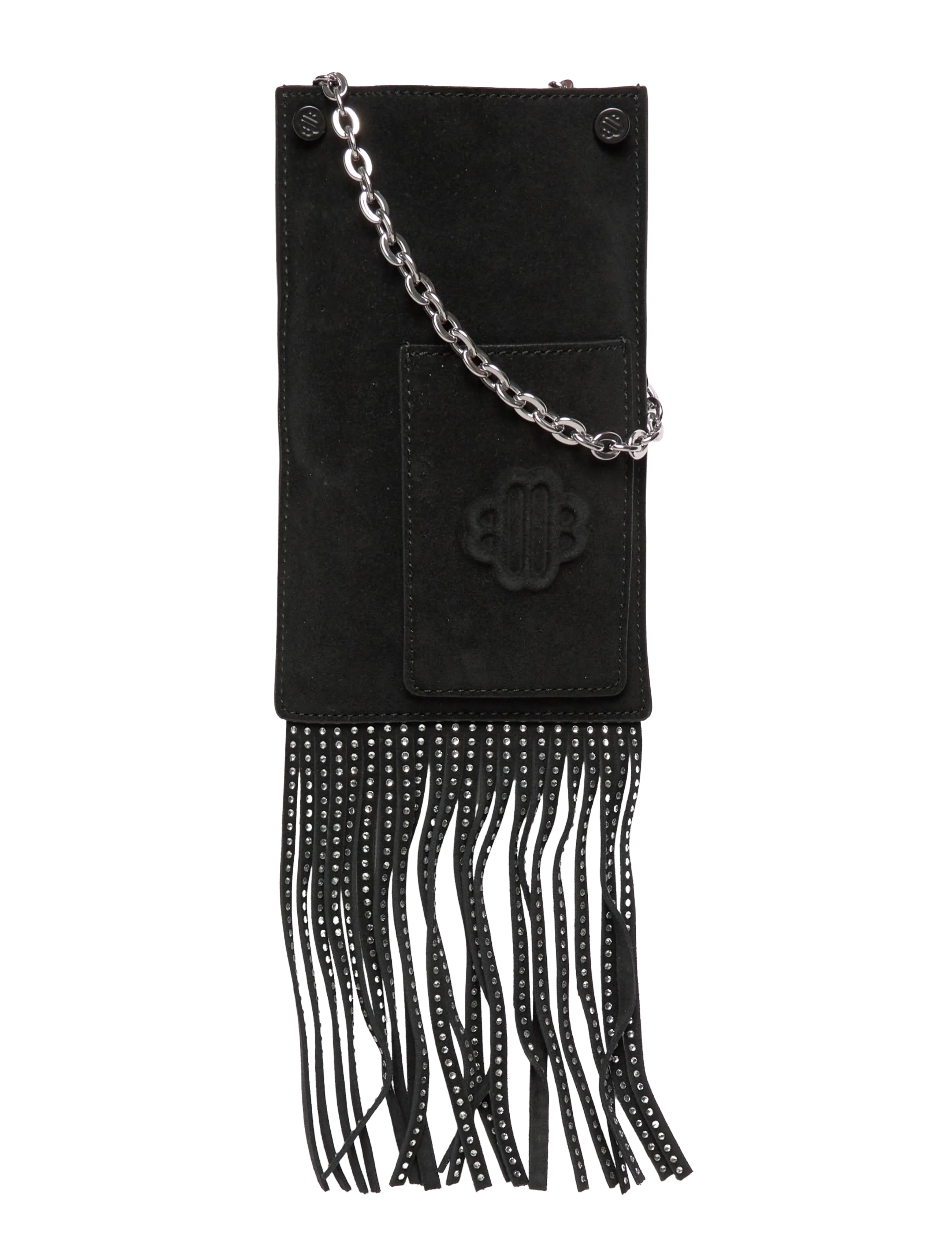 Maje Leather fringe phone bag - Campaign - BLACK / black