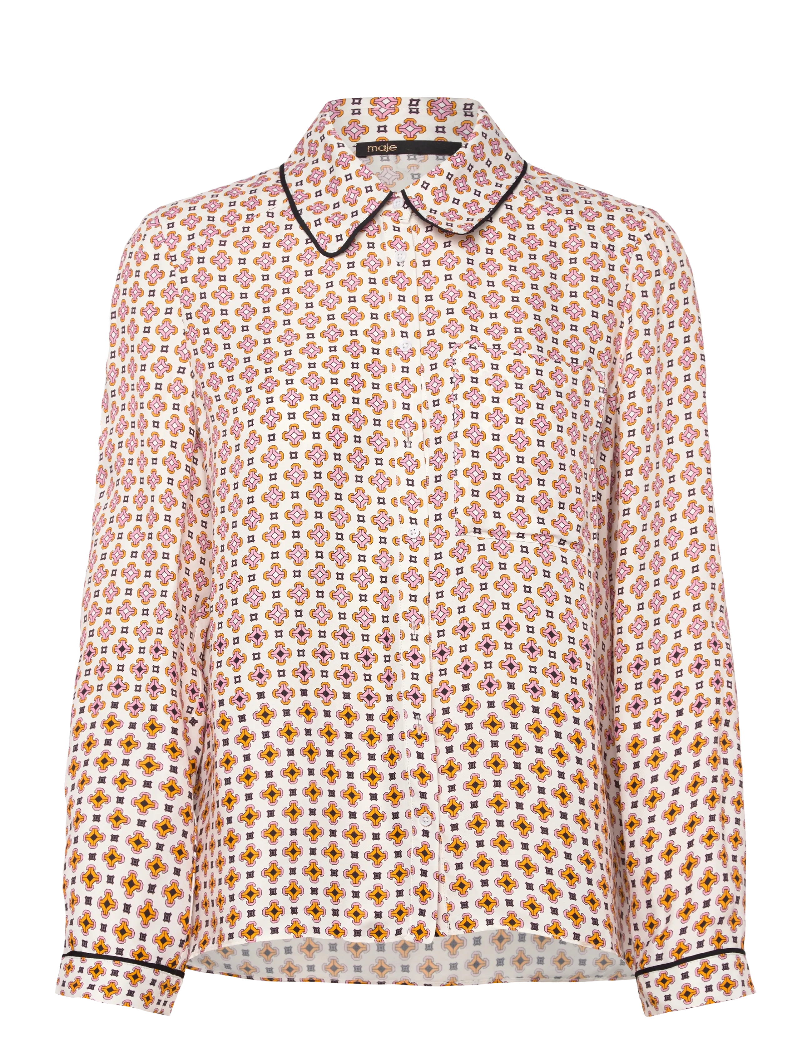 Maje Printed Viscose Shirt, Kvinder, Trykt Langærmet Skjorte med Rund Krave, Pink, Str: 36