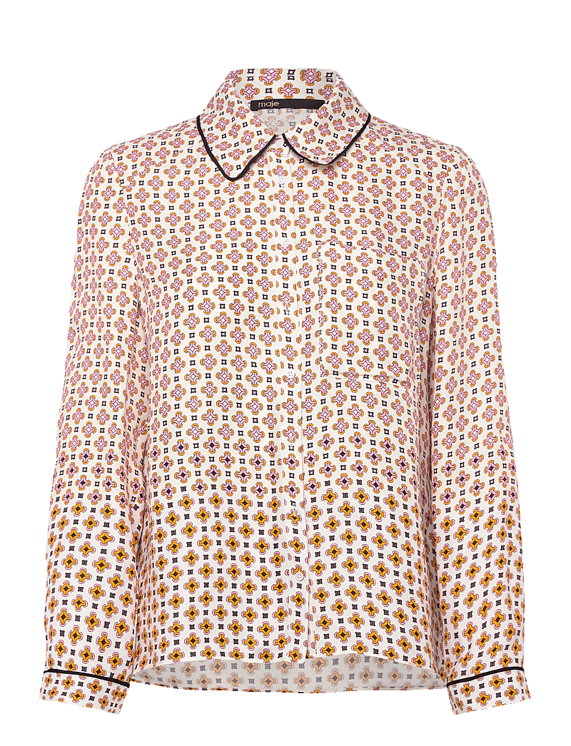 Maje - Printed viscose shirt - langärmlige hemden - tiles ecru background - 0