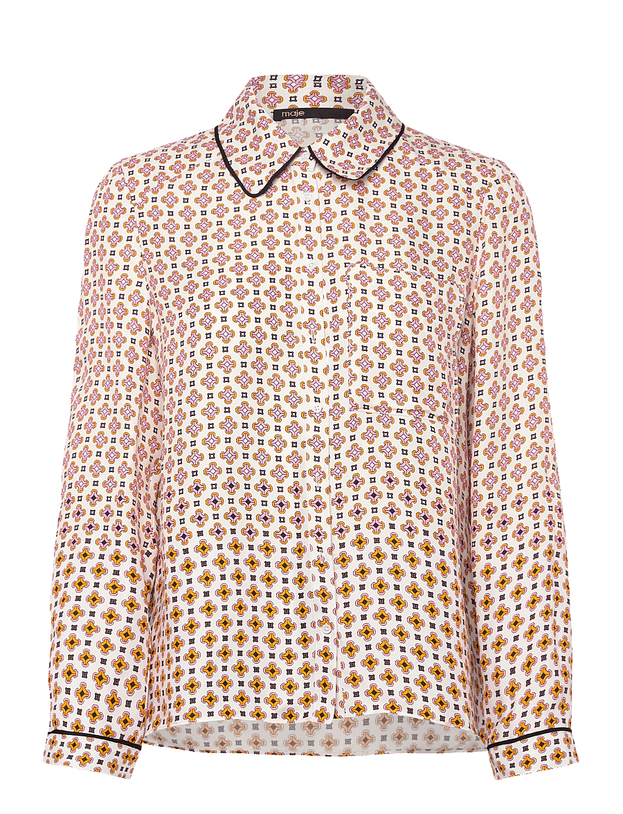 Maje - Printed viscose shirt - langärmlige hemden - tiles ecru background - 0