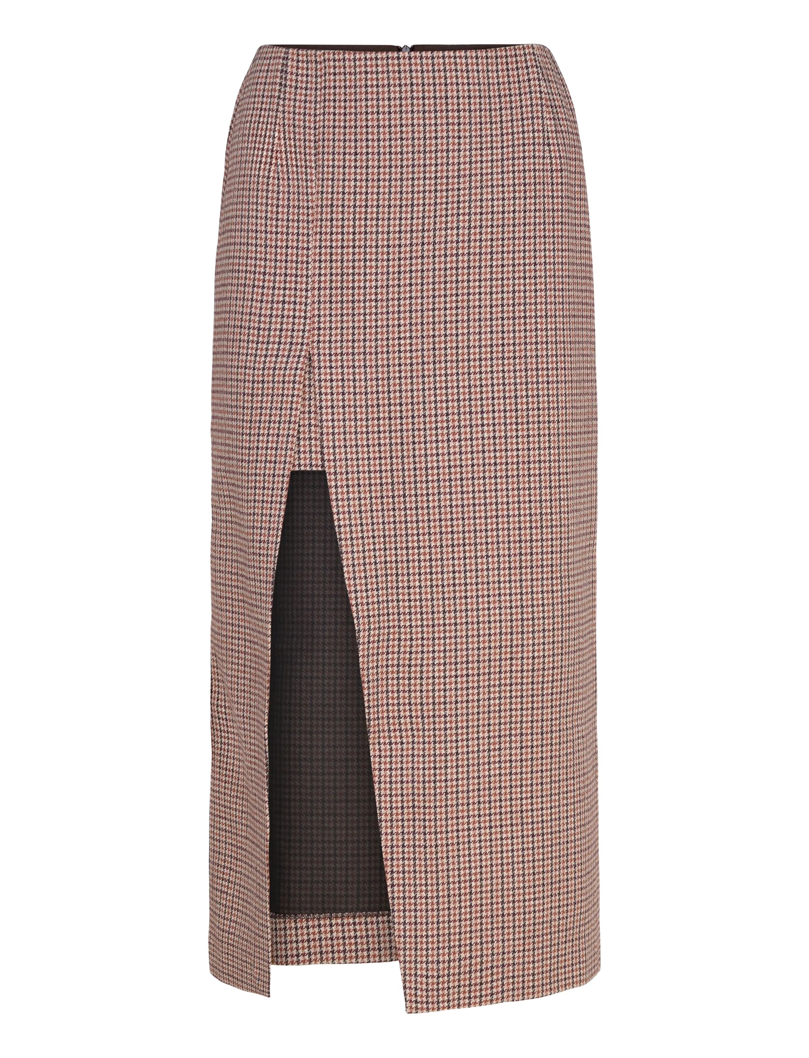 Maje Midi skirt with houndstooth slit - Midi nederdele - CAMEL / brown
