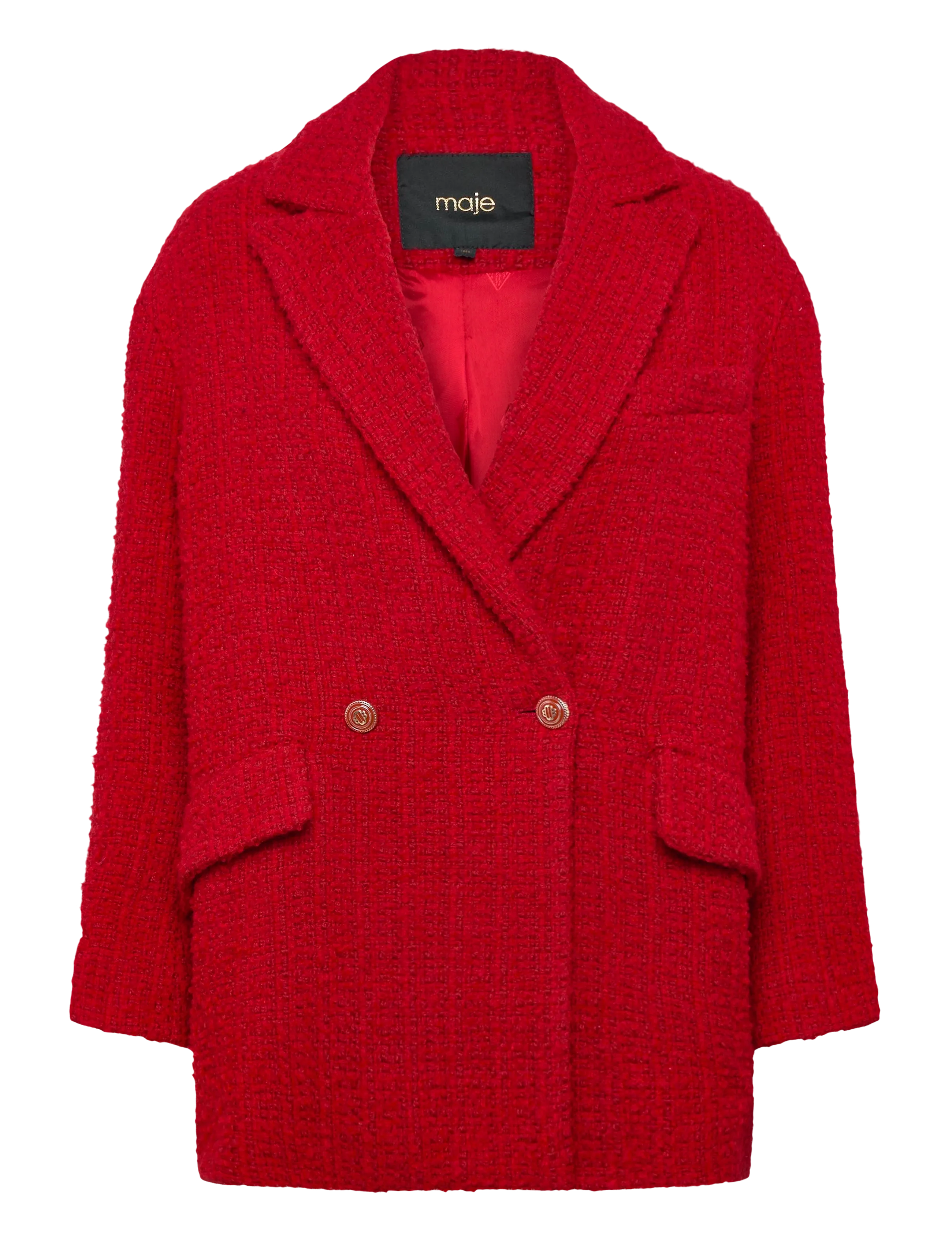 Maje Fancy Red Tweed Coat, 36, Coats, Rot - Wool Frauen