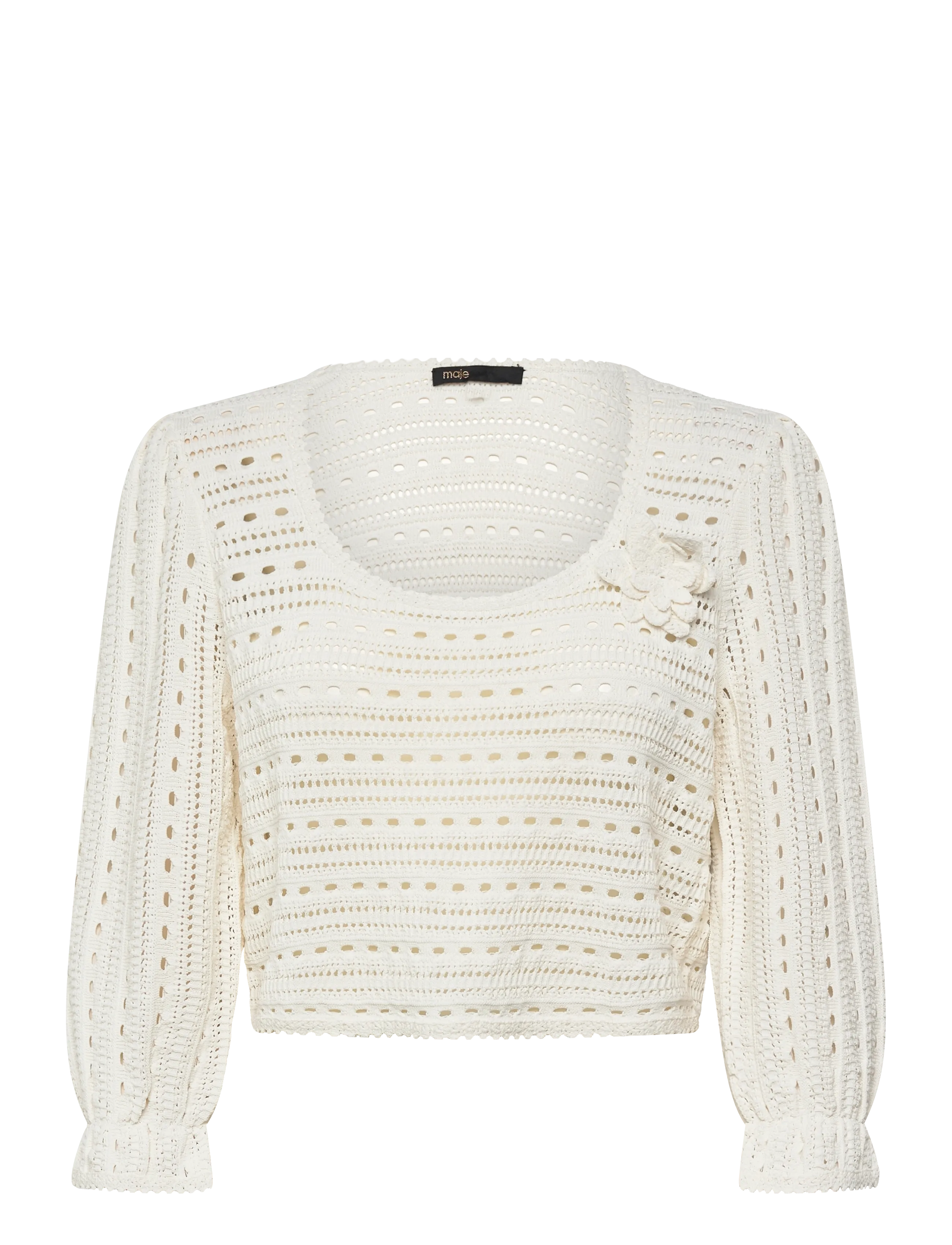 Maje Croquet Pointelle Sweater, 36, White, Strik > Trøjer, Dame
