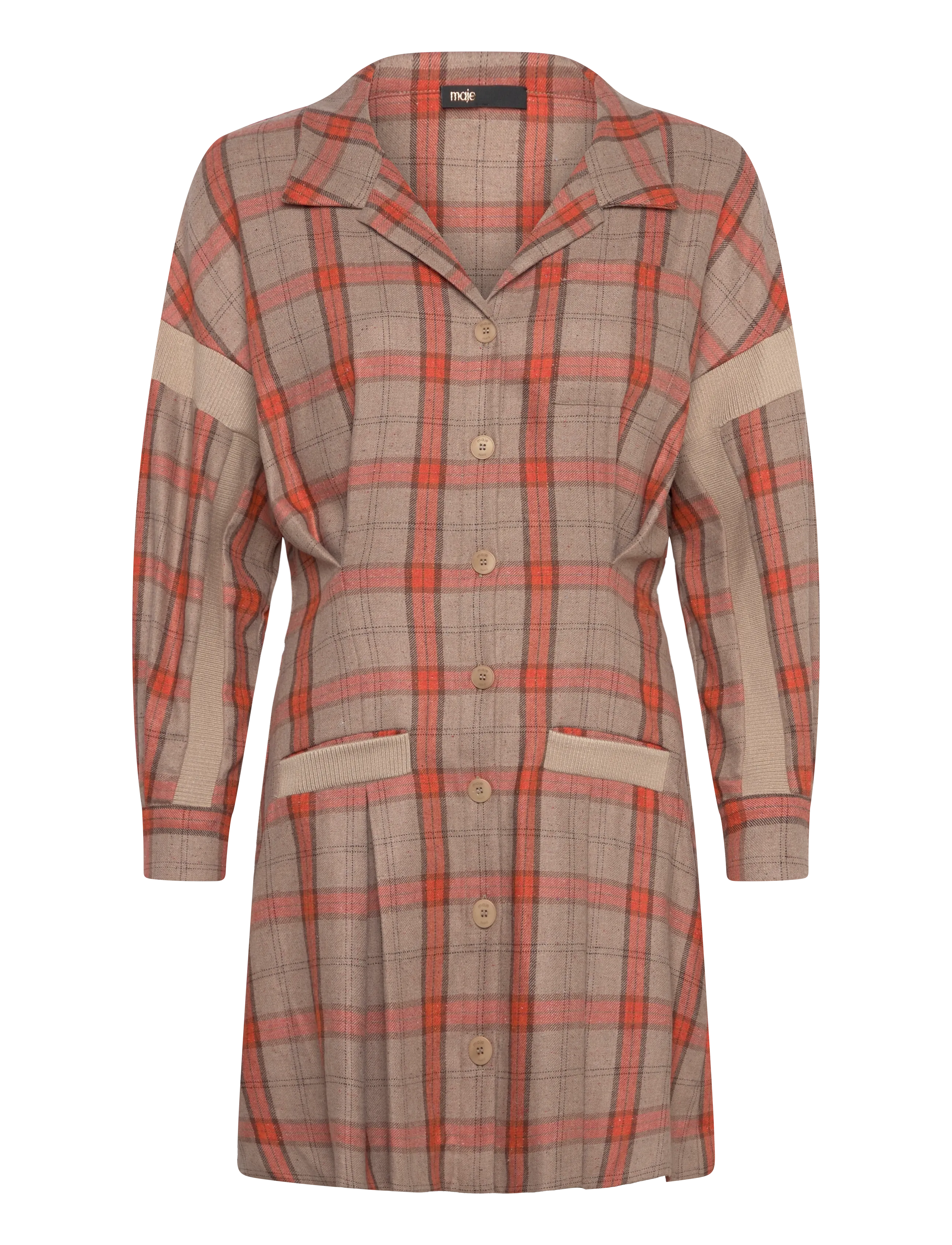 Maje Checked Shirt Dress, 36, Dresses, Orange - Frauen