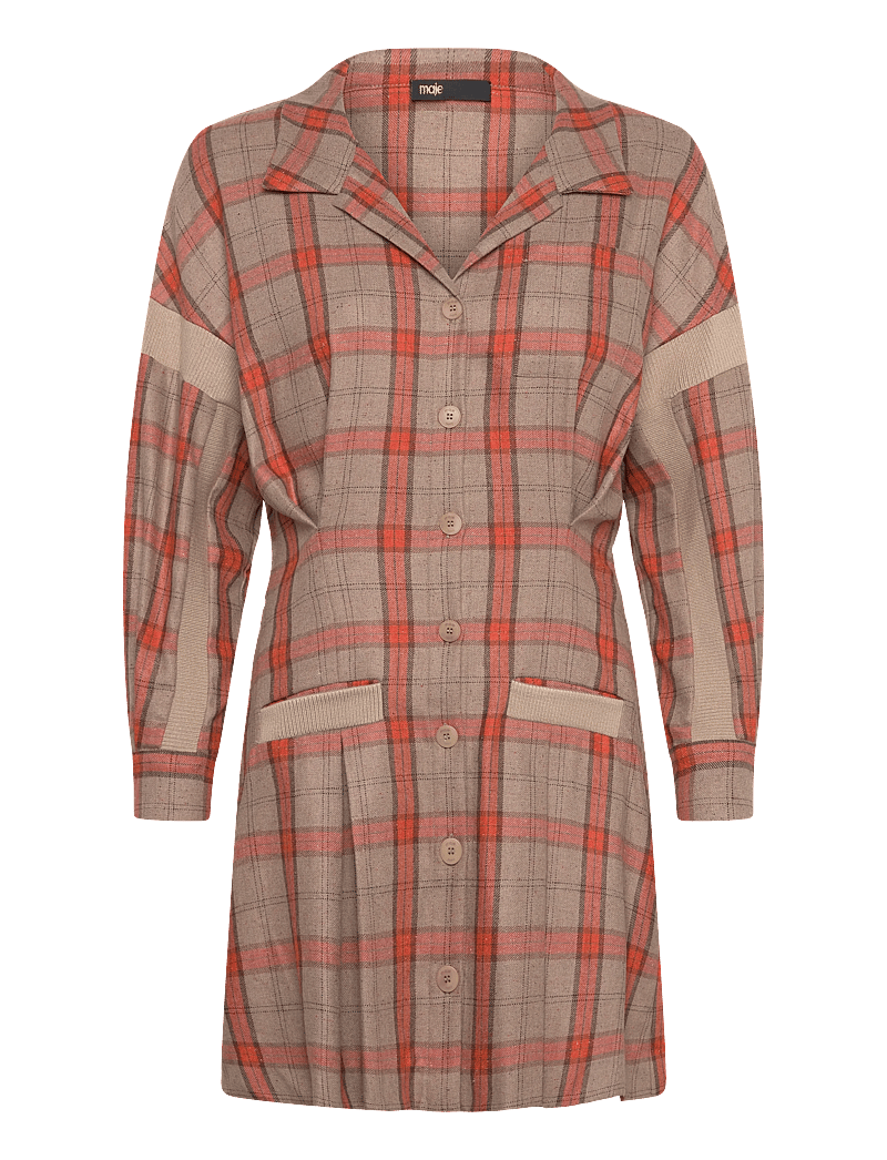 Maje - Checked Shirt Dress - hemdkleider - orange - 0