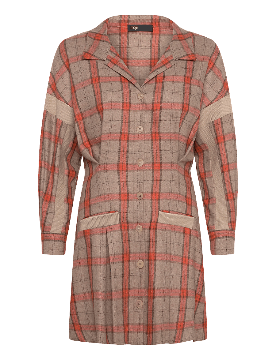 Maje - Checked Shirt Dress - hemdkleider - orange - 0