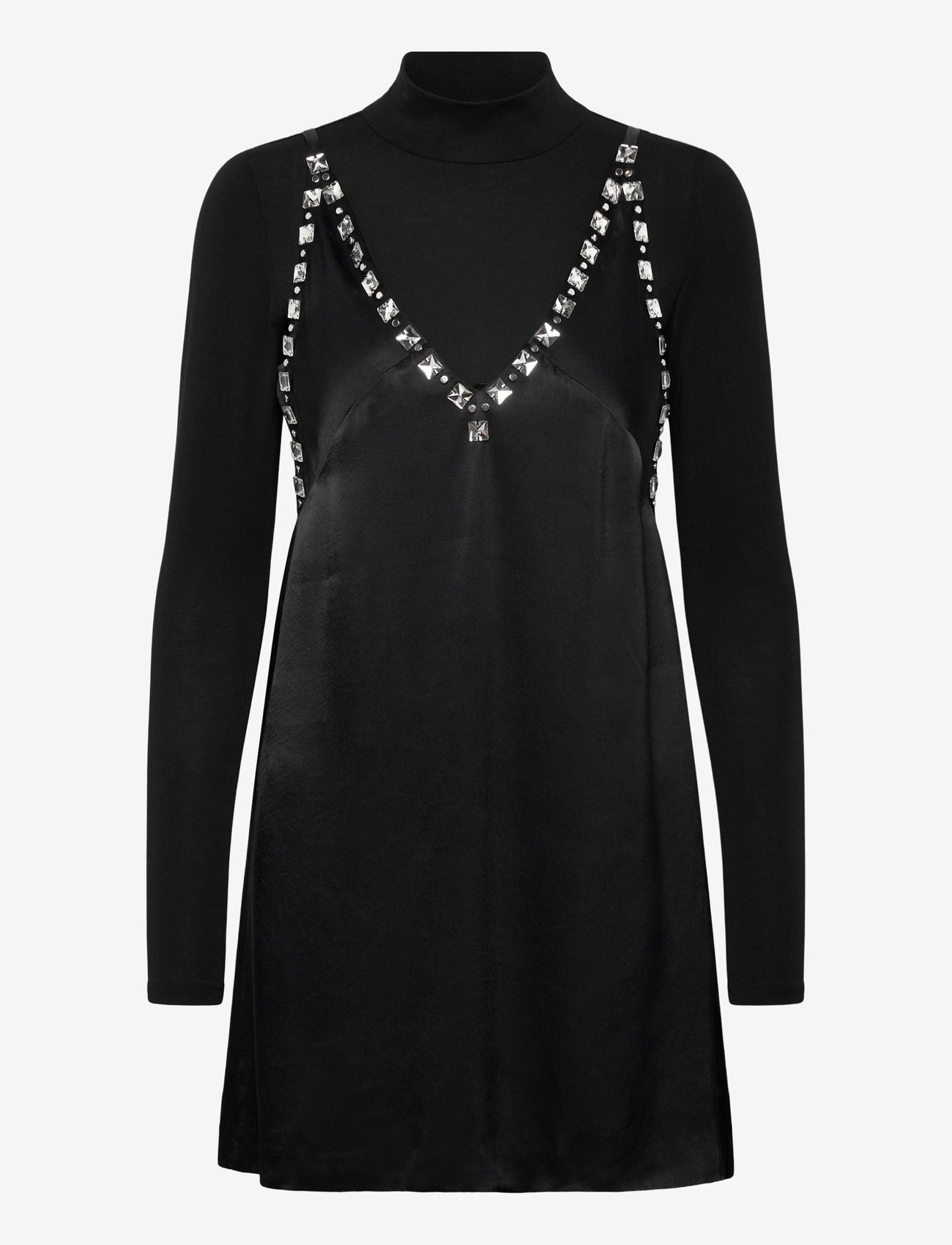 black maje dress Maje Black Lace Long Sleeve Midi Dress with Black Slip - BOPF