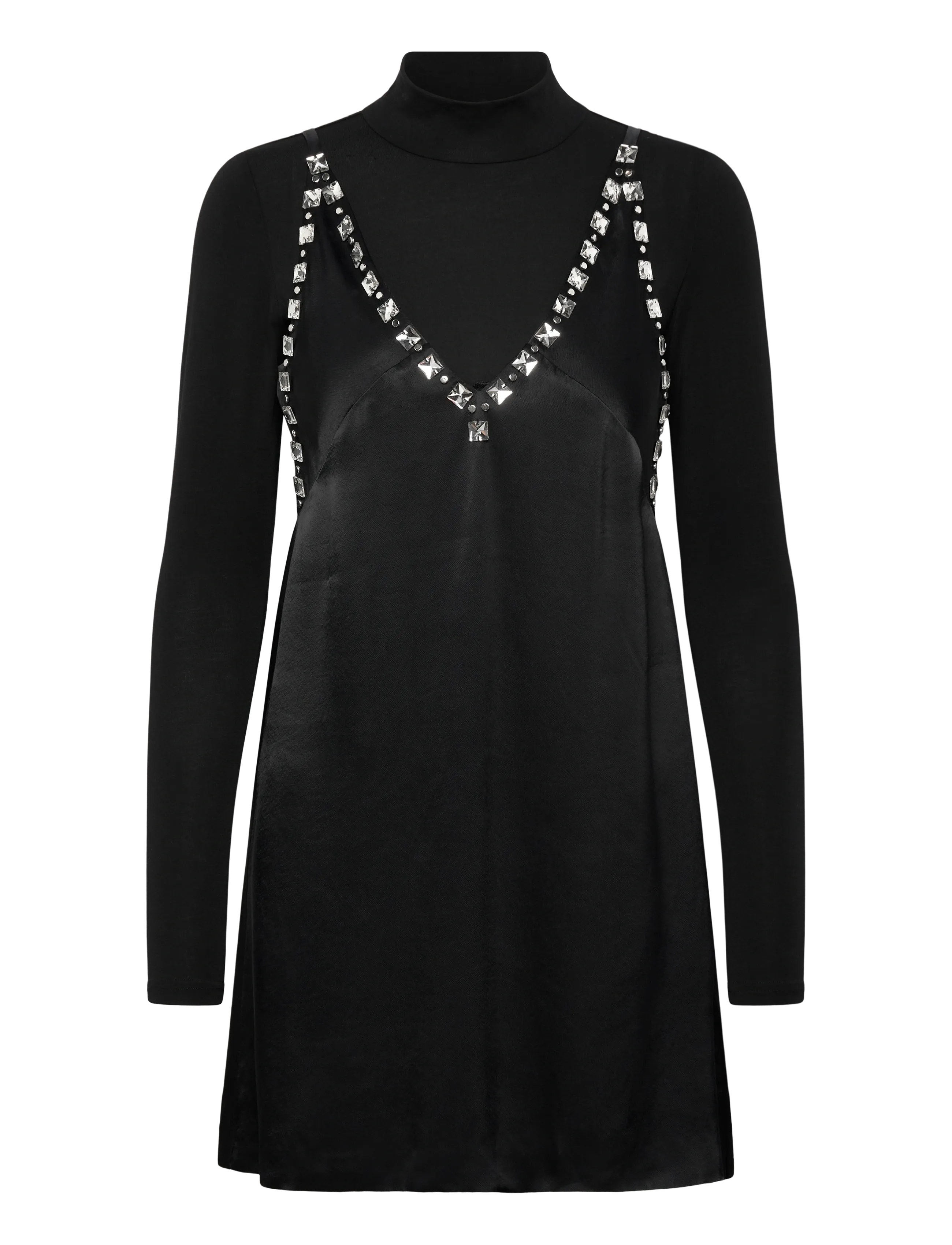 Maje Black satin dress with jeweled straps - Slip-in jurken - BLACK / black