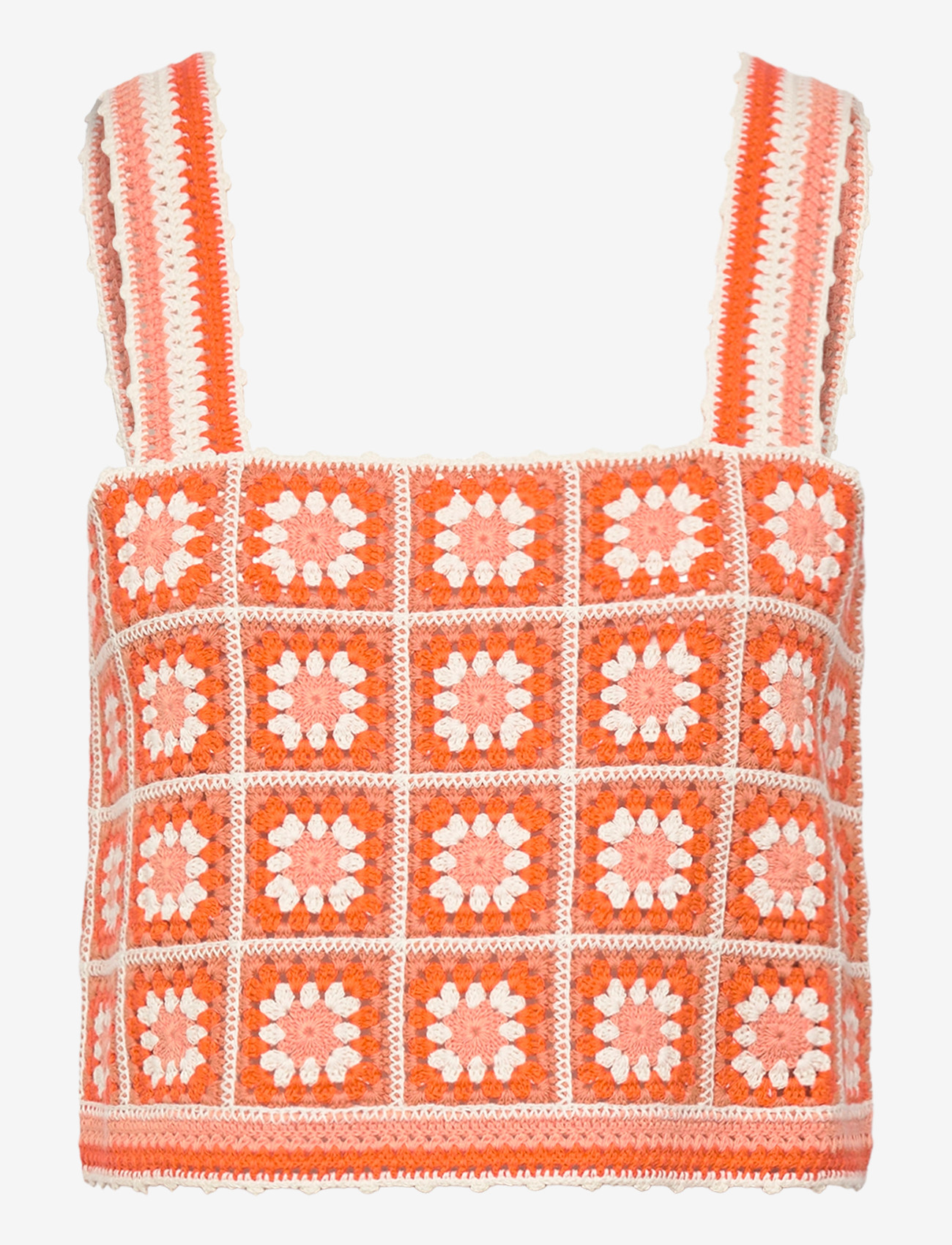 Maje - Square Neck Sleeveless Crochet Tank Top - tanktops - orange - 0