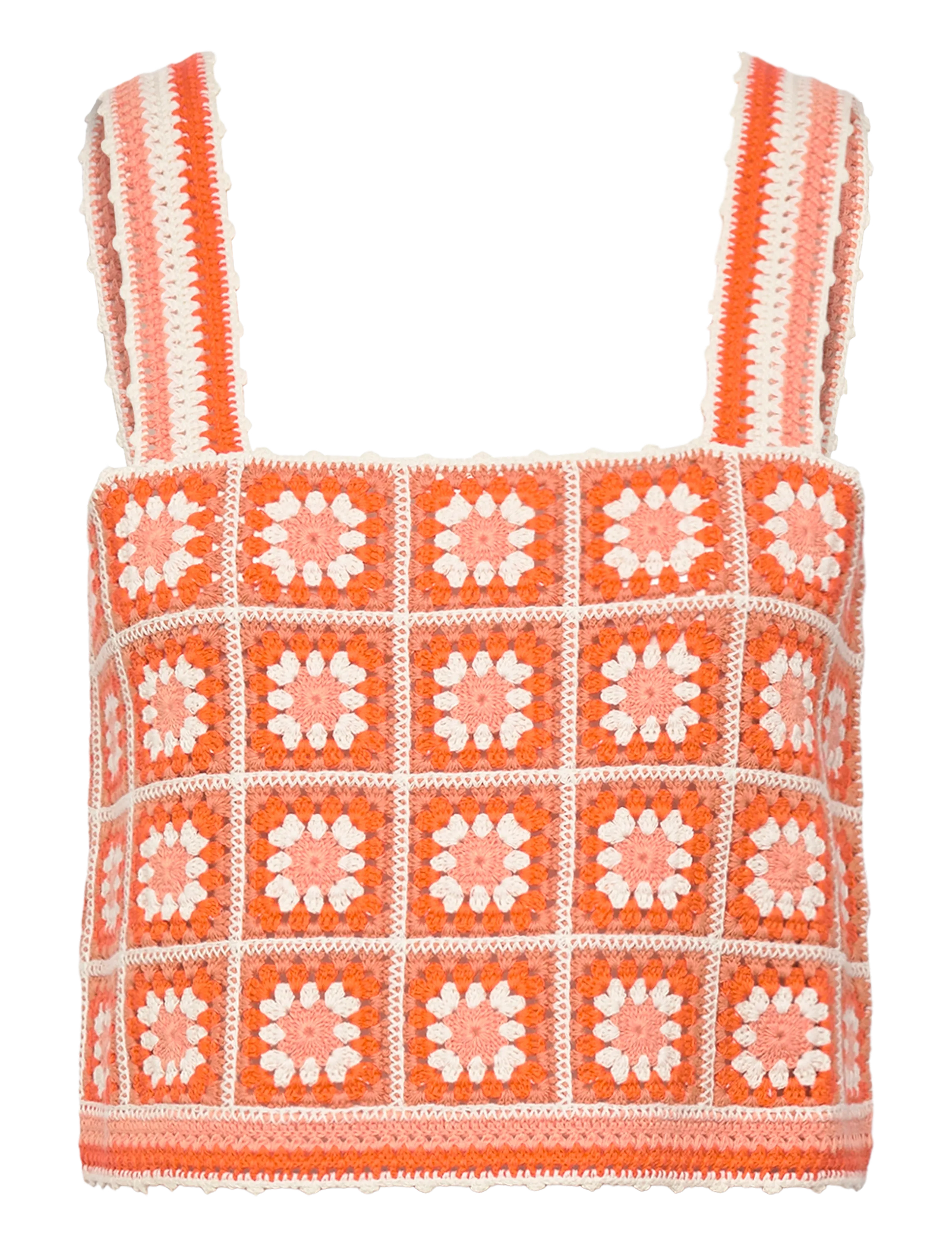 Maje Square Neck Sleeveless Crochet Tank Top - Mouwloze tops - ORANGE / orange