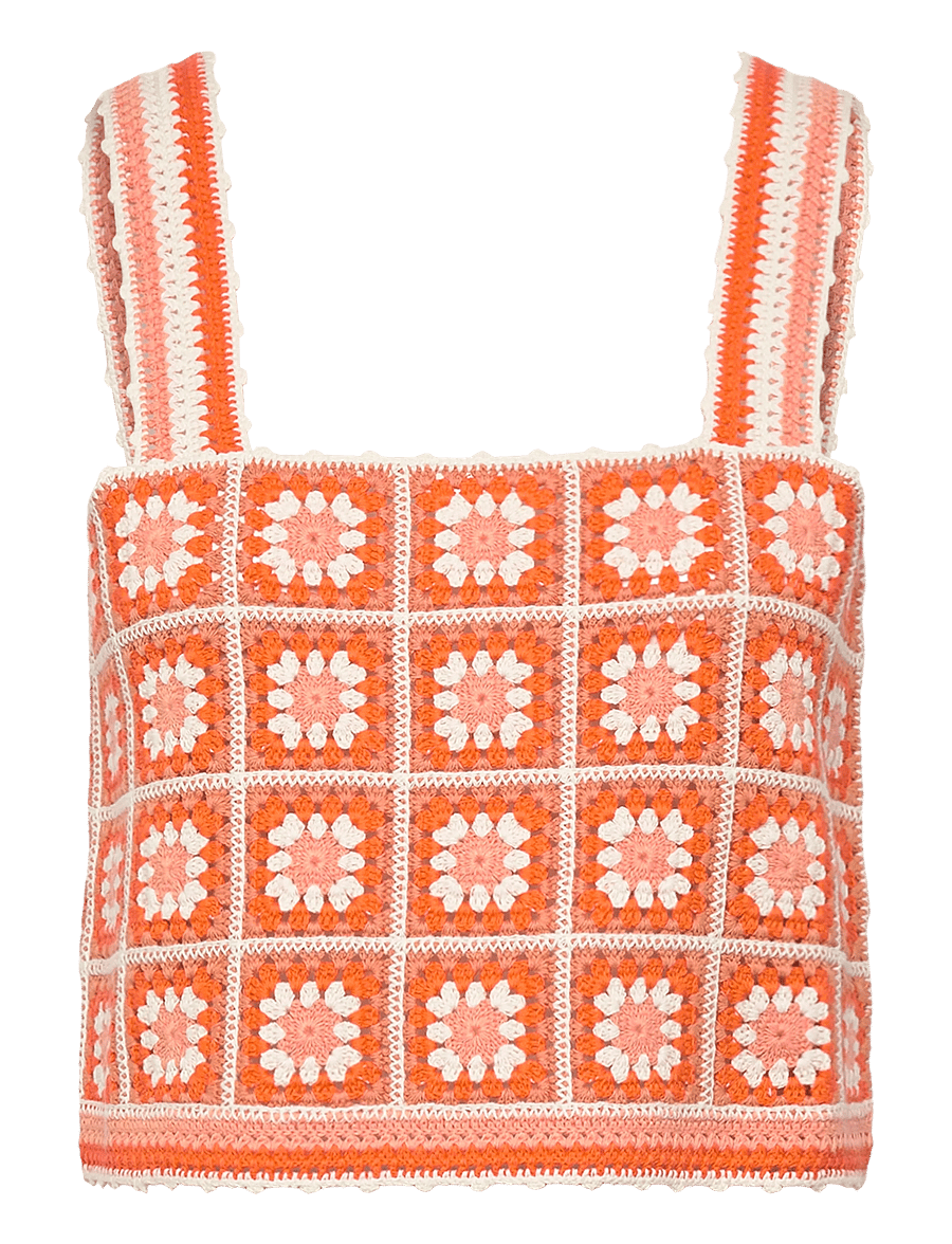 Maje - Square Neck Sleeveless Crochet Tank Top - topid ja varrukateta alussärgid - orange - 0