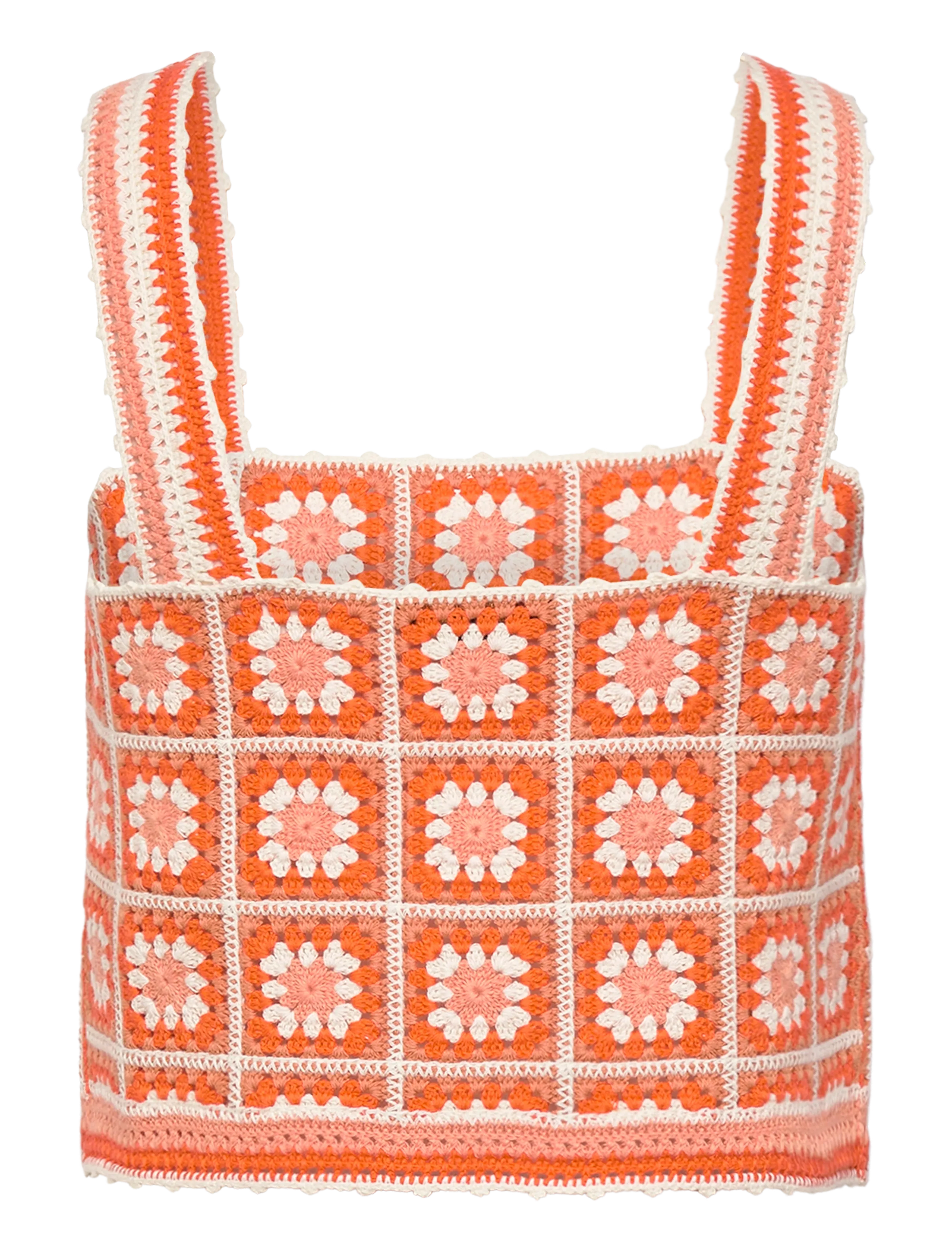 Maje - Square Neck Sleeveless Crochet Tank Top - topid ja varrukateta alussärgid - orange - 1