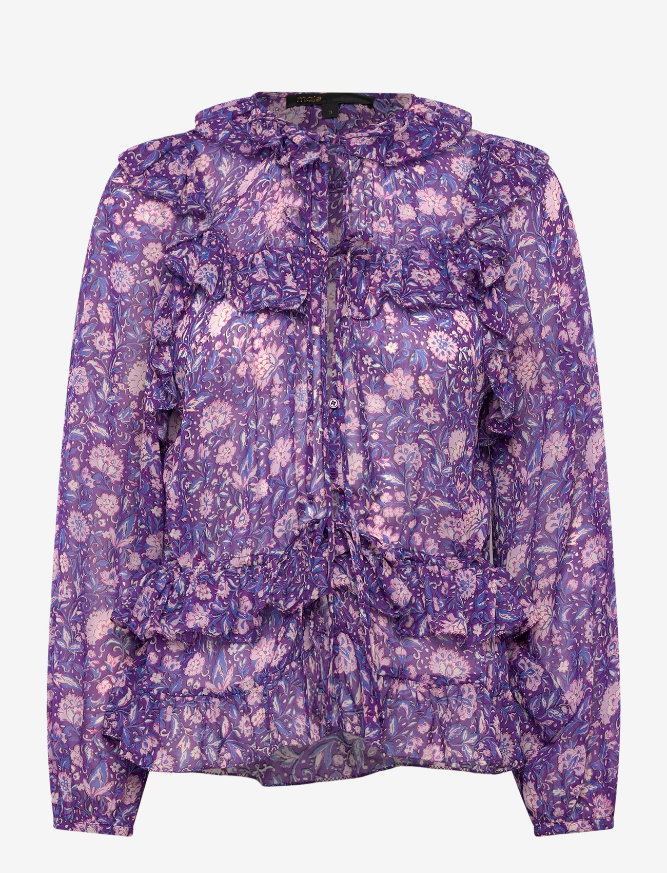 Maje - Dahlia printed viscose top - langärmlige blusen - purple - 0