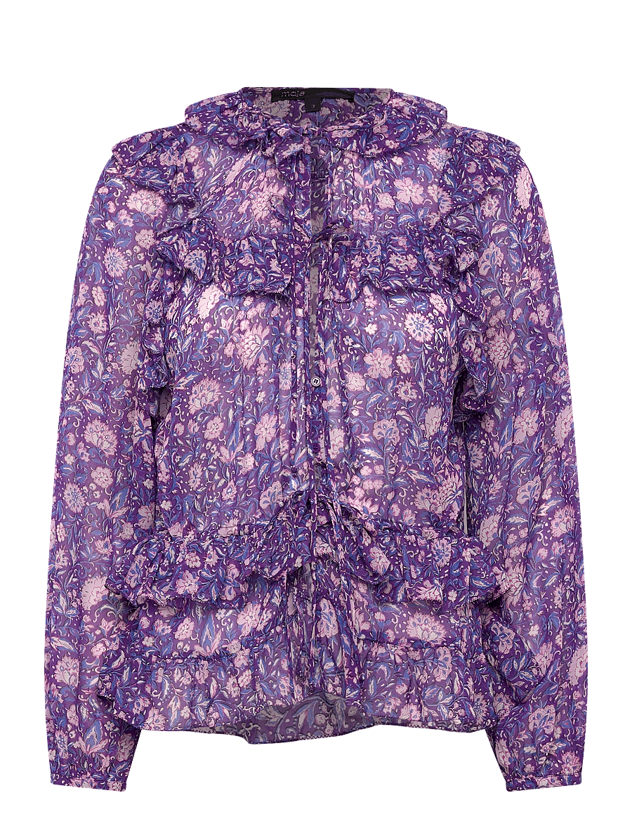 Maje - Dahlia printed viscose top - blūzes ar garām piedurknēm - purple - 0