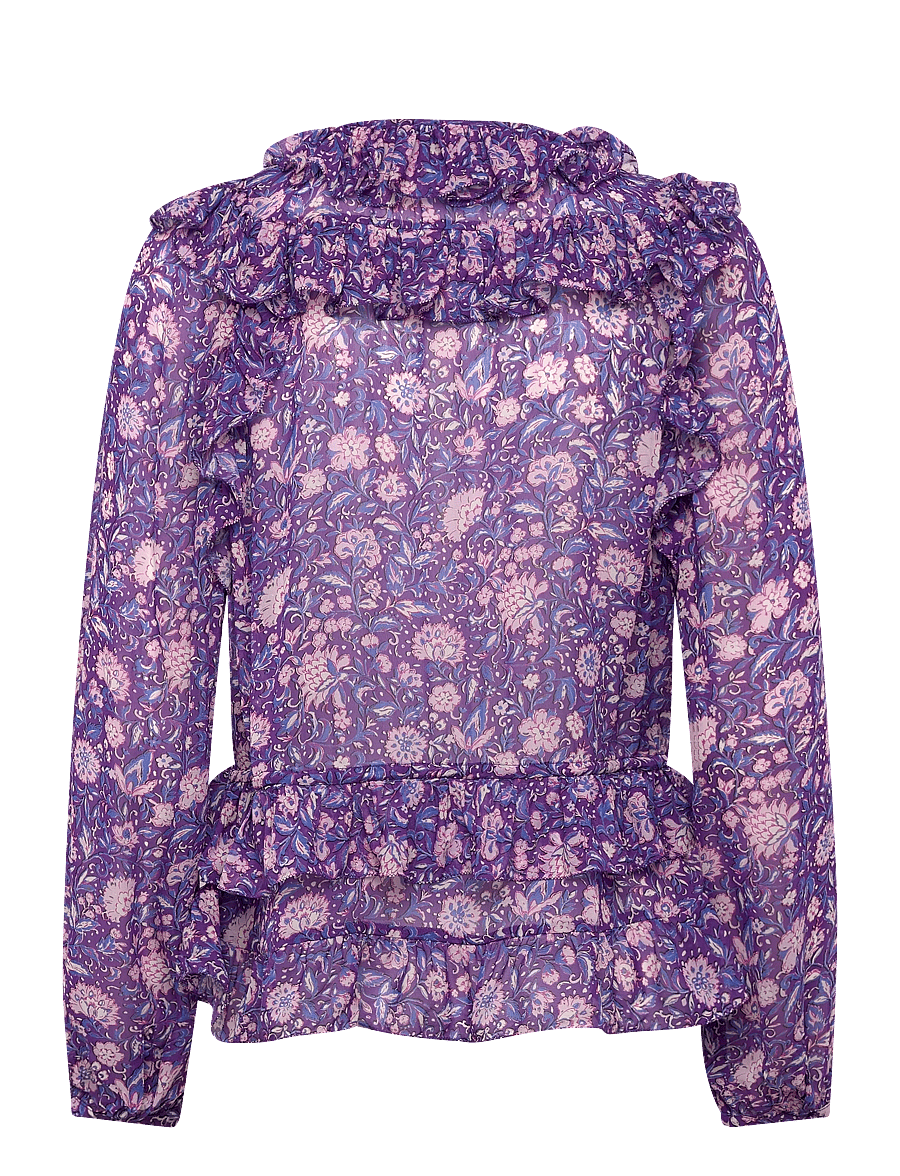 Maje - Dahlia printed viscose top - blūzes ar garām piedurknēm - purple - 1