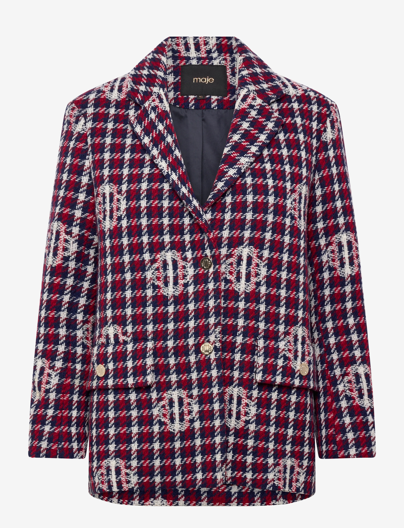 Maje - Clover plaid jacquard jacket - wolljacken - navy/red - 0