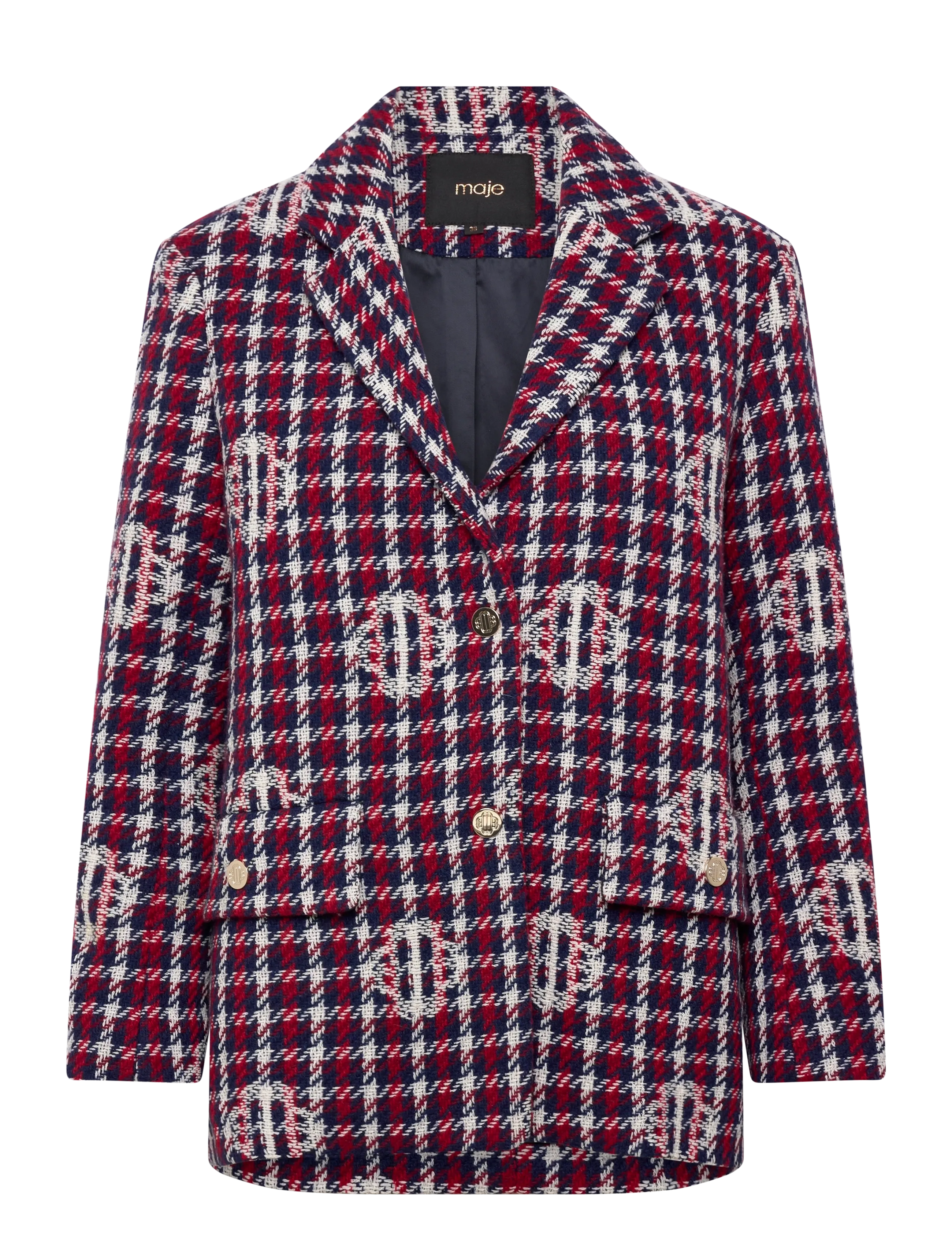 Maje Clover plaid jacquard jacket - Pēdējā iespēja - NAVY/RED / red