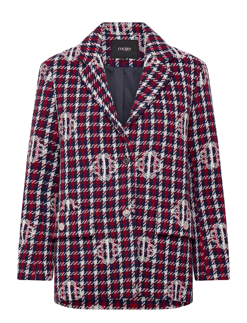 Maje - Clover plaid jacquard jacket - wolljacken - navy/red - 0