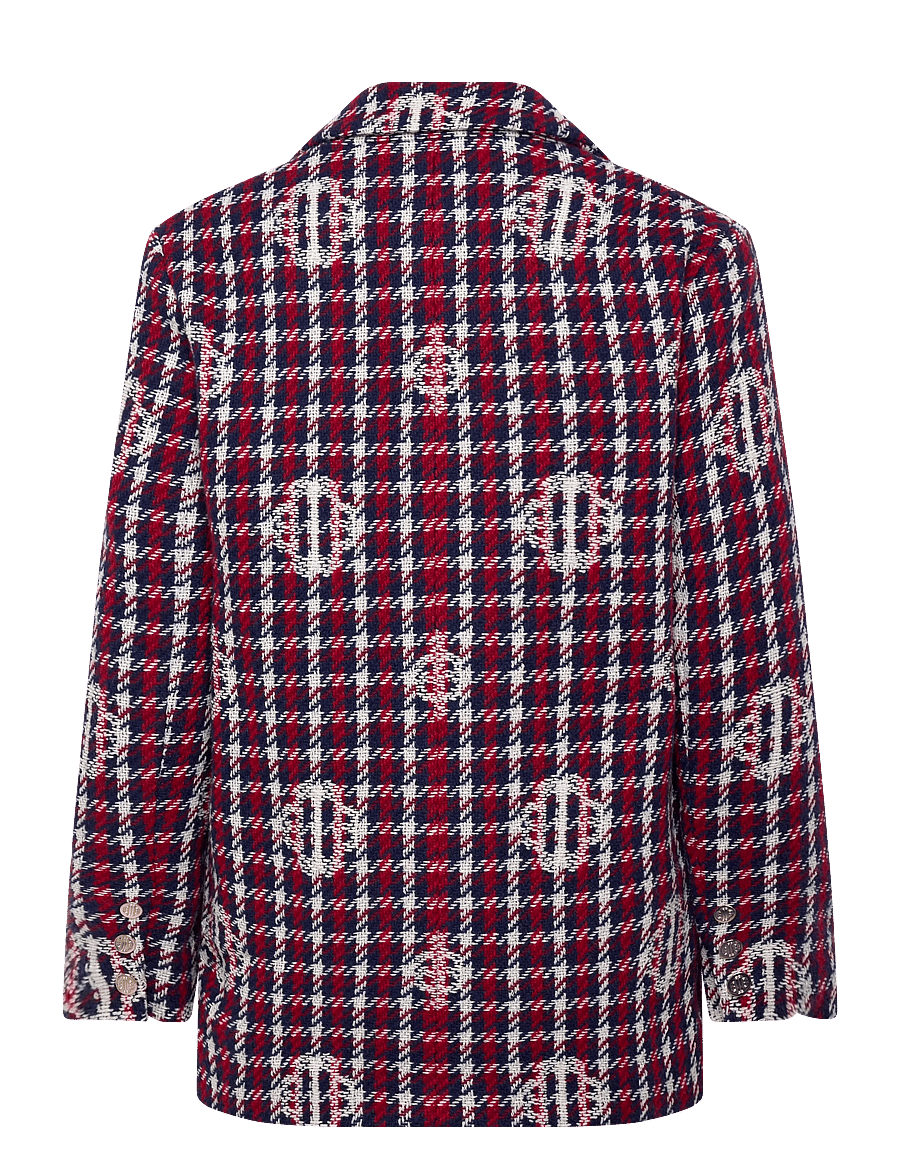 Maje - Clover plaid jacquard jacket - uldjakker - navy/red - 1