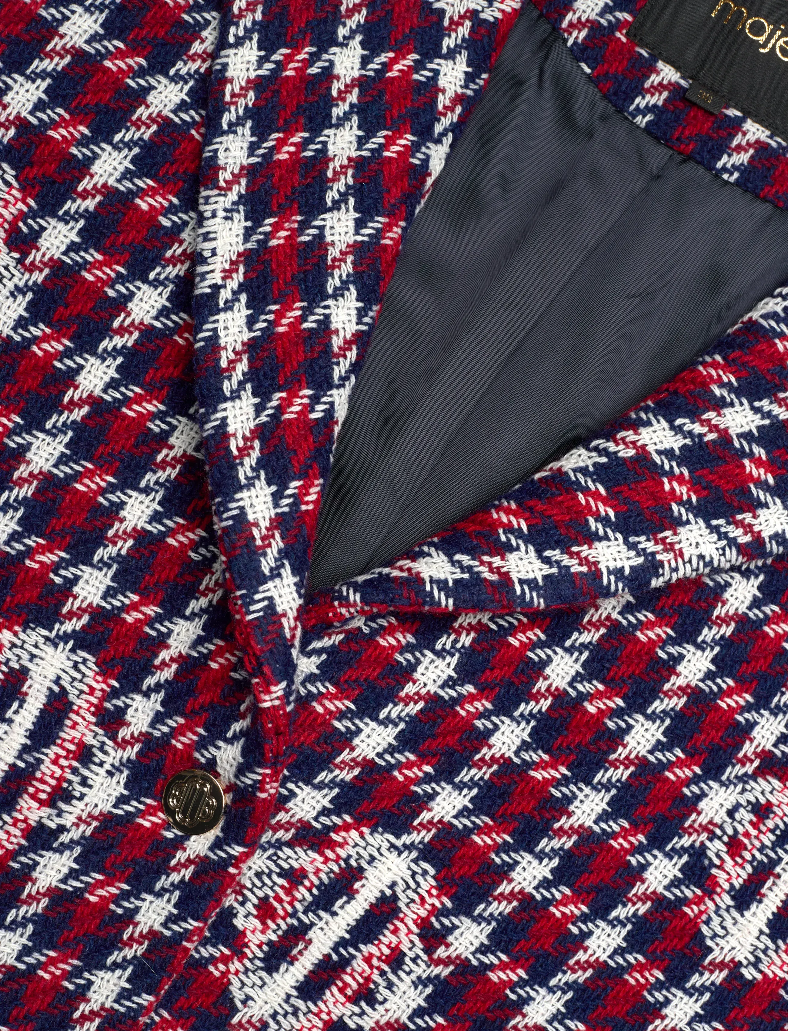Maje - Clover plaid jacquard jacket - uldjakker - navy/red - 2