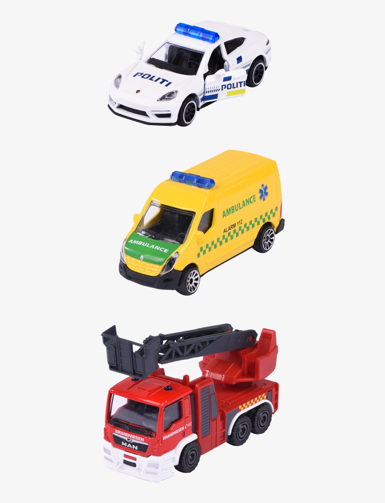 Majorette - Majorette Danish Emergency Vehicles, 3 Pieces Set - toy cars - multi coloured - 1