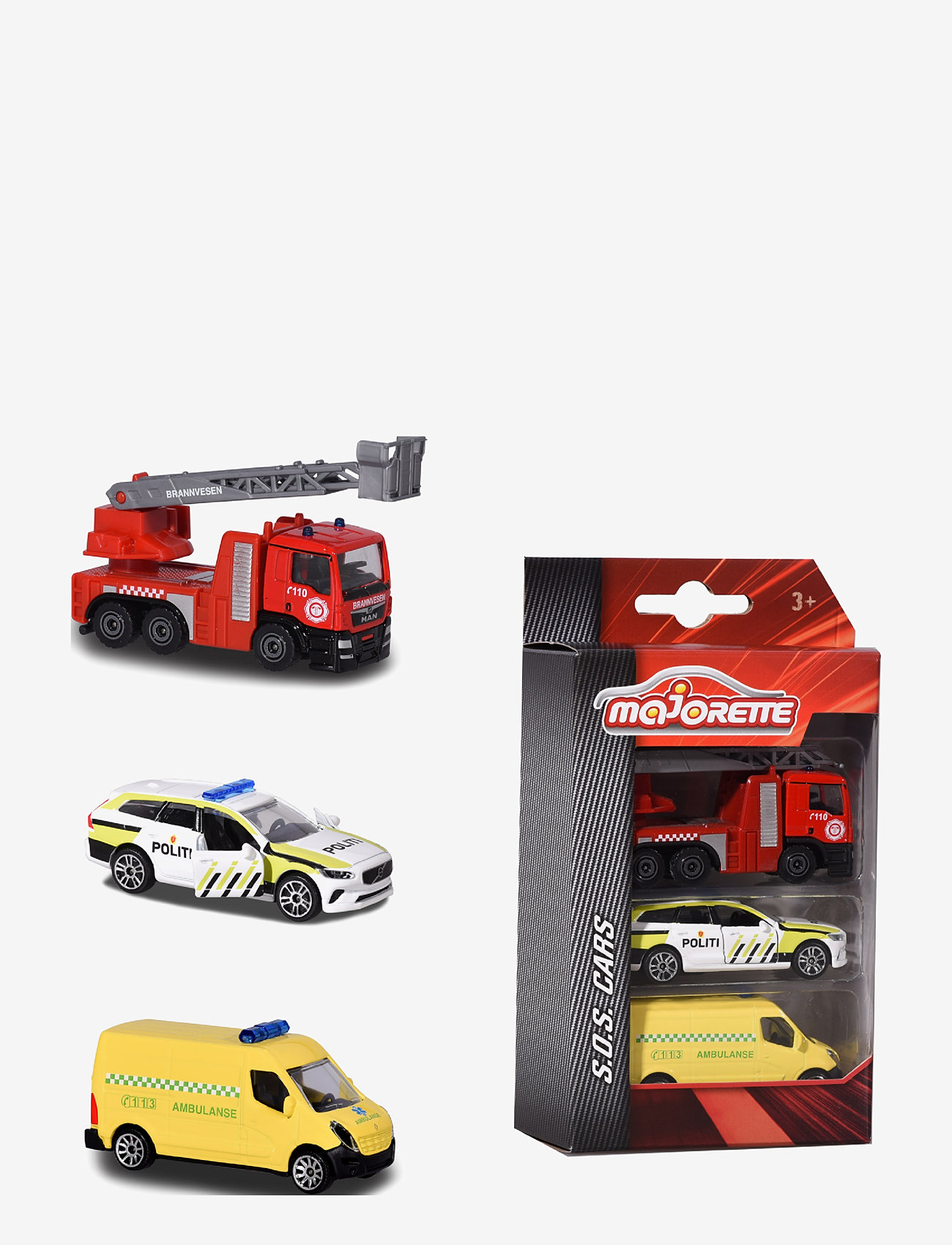 Majorette - Majorette 3-Pack Norska Utryckningsfordon - julklappar under 300kr - multi coloured - 0
