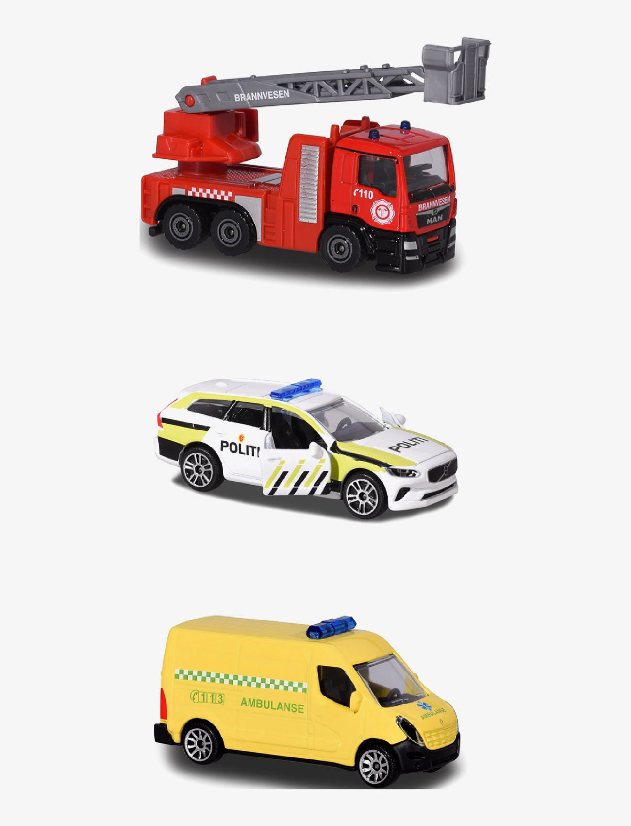 Majorette - Majorette 3-Pack Norska Utryckningsfordon - leksaksbilar - multi coloured - 1