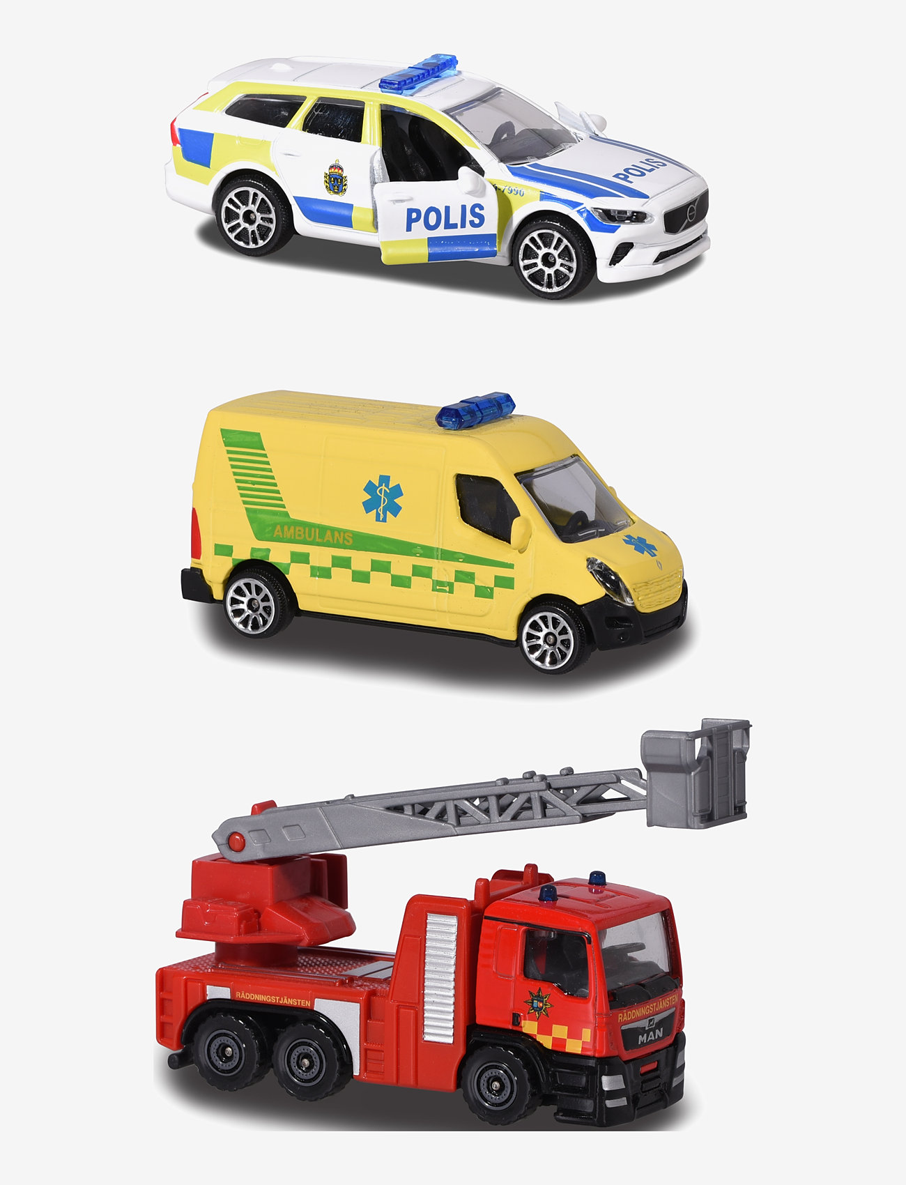 Majorette - Majorette 3-Pack Svenska Utryckningsfordon - polisbilar - multicoloured - 1