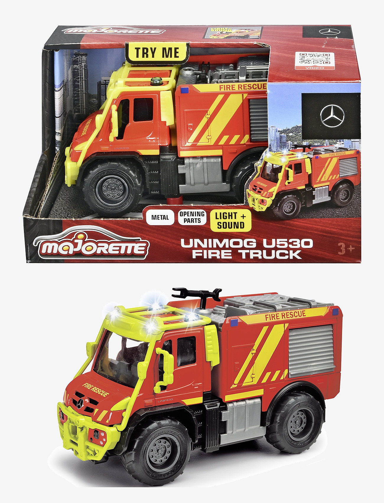 Majorette - Majorette Mercedes-Benz Unimog U530 brandbil, 14 cm - red - 0