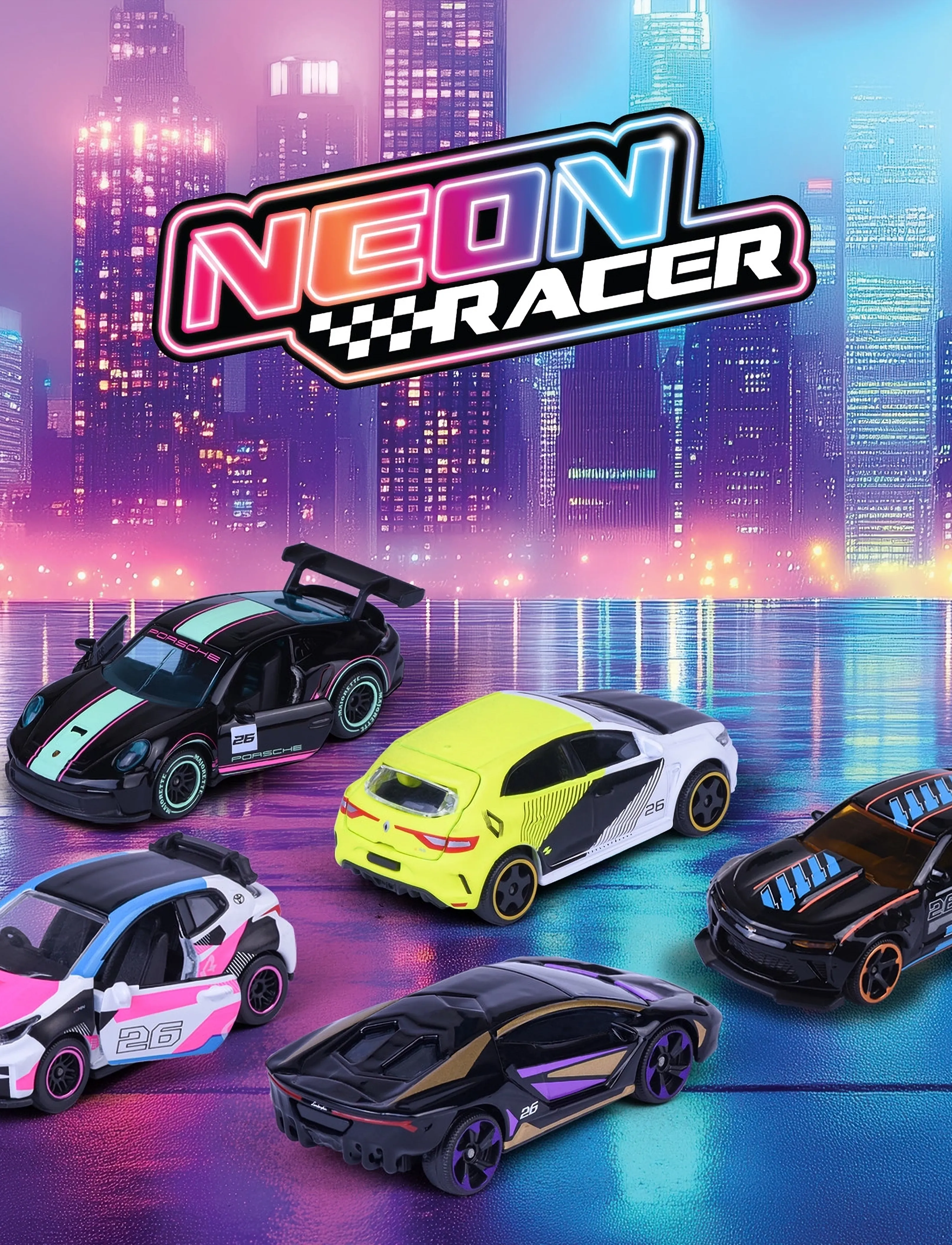 Majorette Neon Racer 5 Pieces Giftpack, One Size, Toy Cars, Mehrfarbig/gemustert - Other Kinder