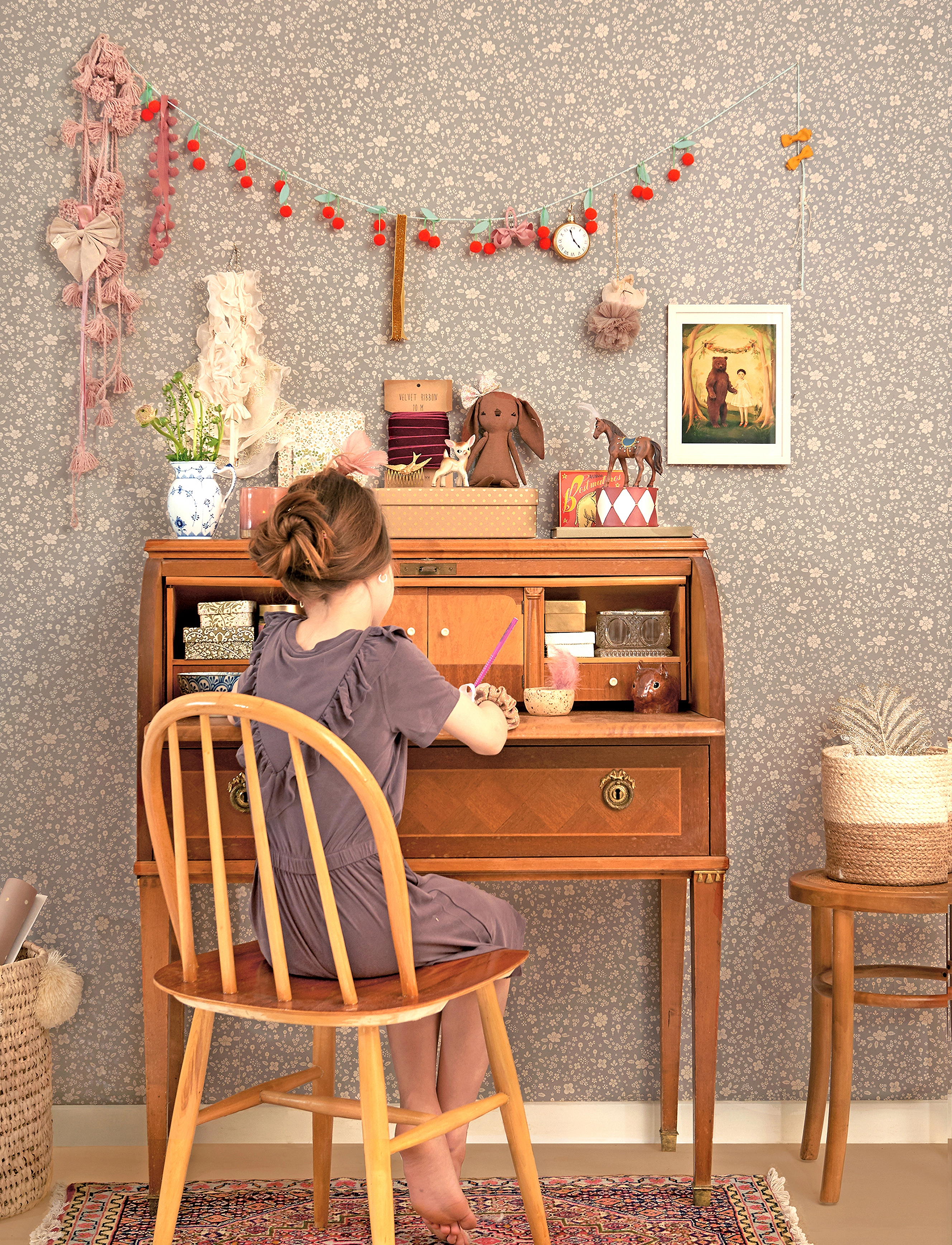 Majvillan Wallpaper Flora Dusty Blue, 1005X 53 cm, Kids Decor, Blau - Wallpapers, Kinder