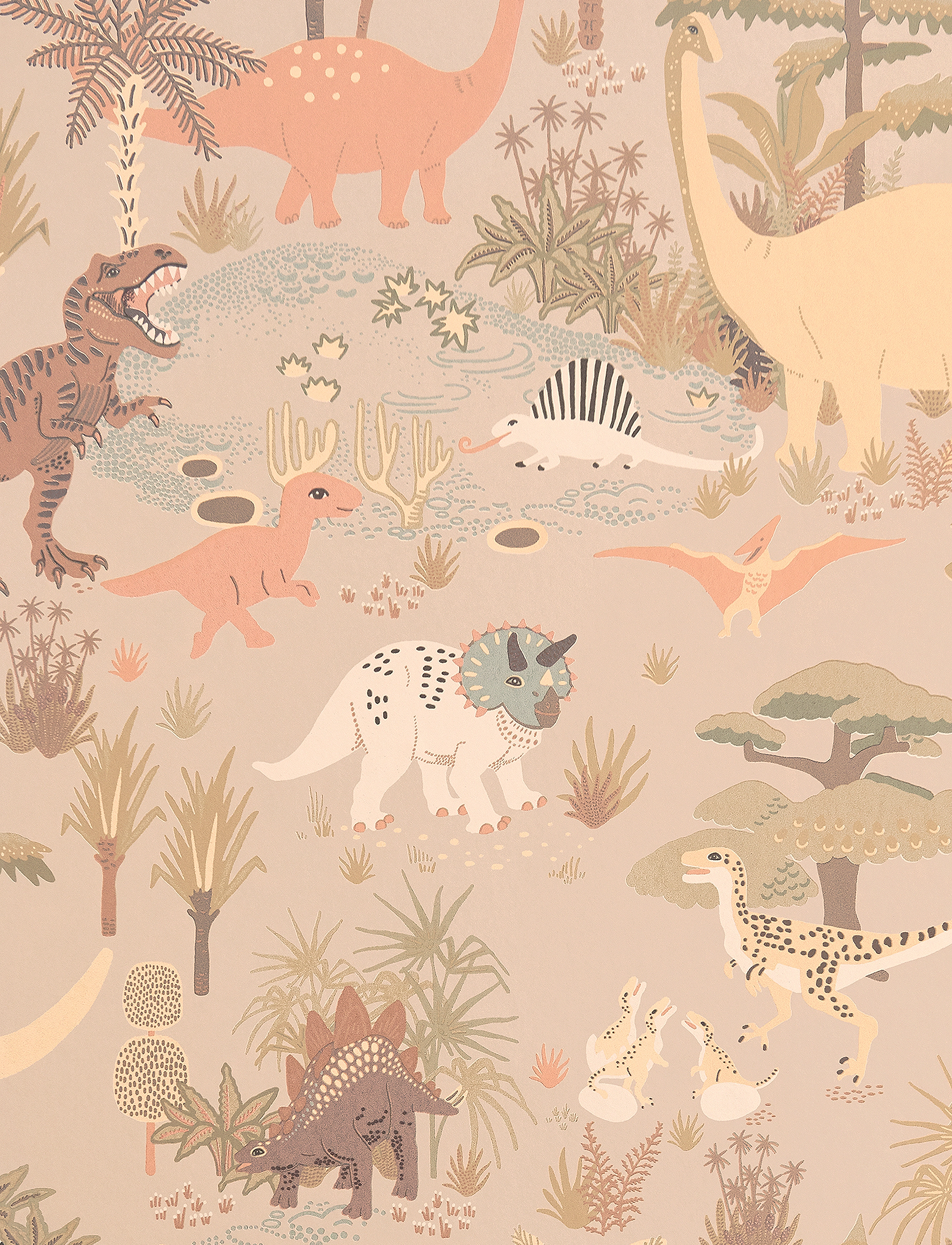 Majvillan - Wallpaper Dinosaur vibes Sandy beige - tapeter - sandy beige - 1