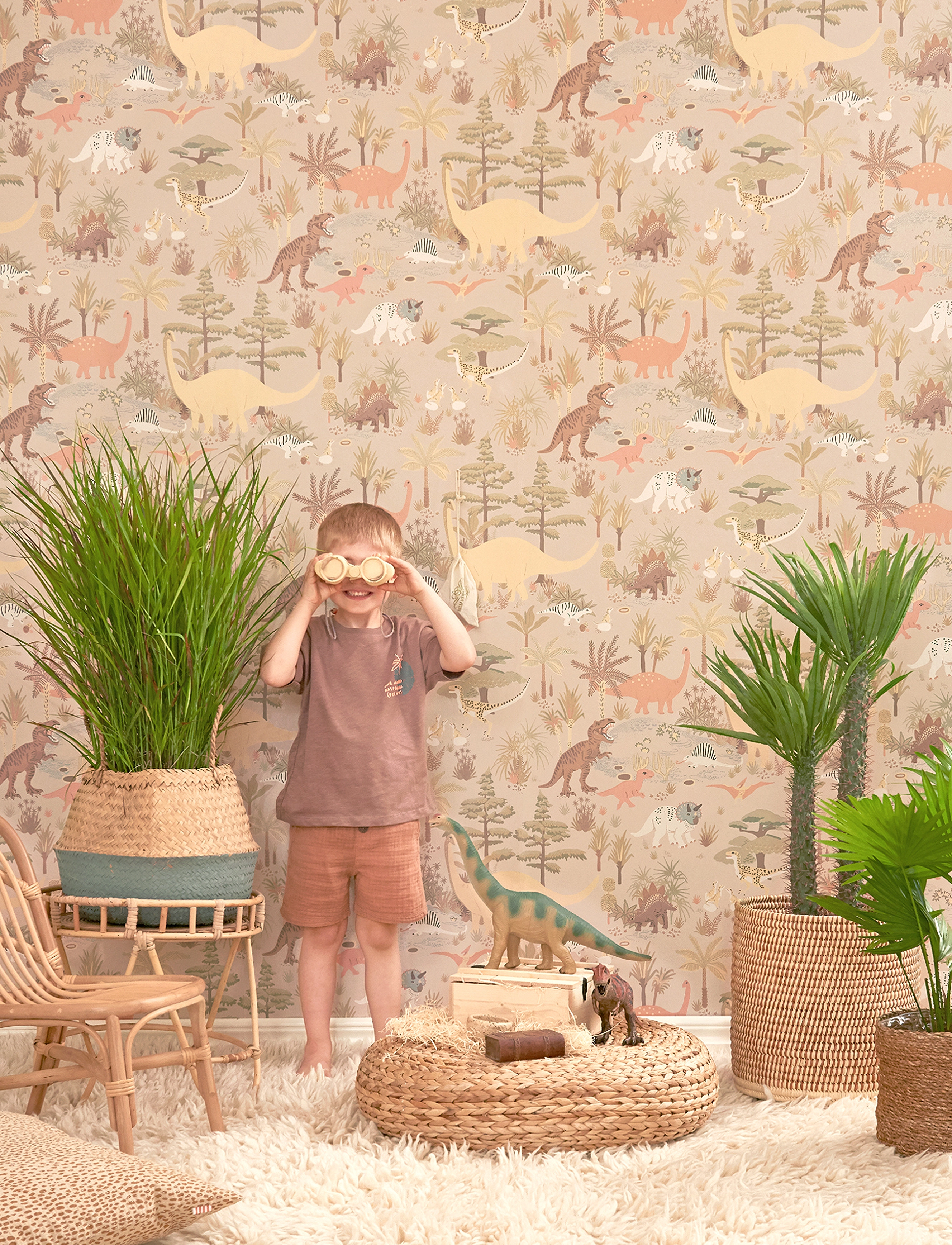 Majvillan - Wallpaper Dinosaur vibes Sandy beige - tapeter - sandy beige - 3