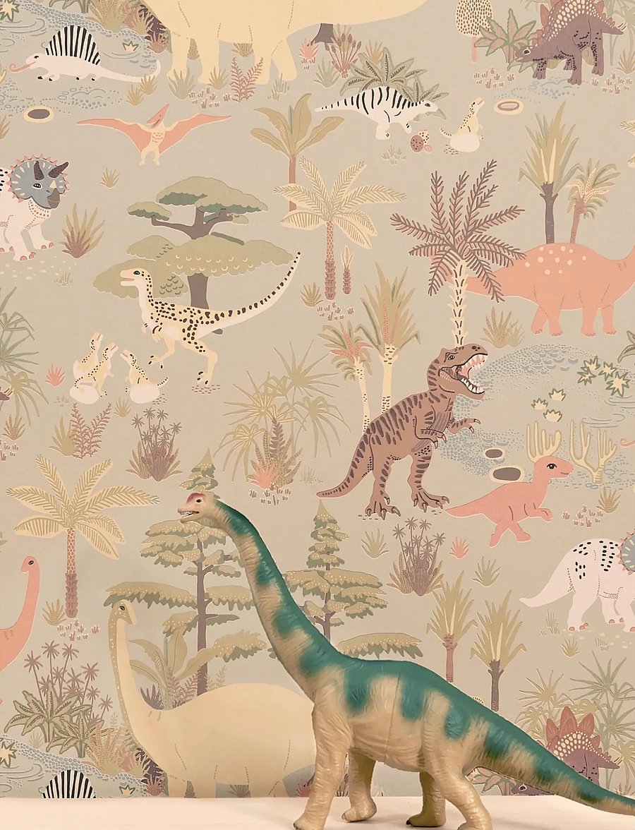 Majvillan - Wallpaper Dinosaur vibes - wand dekoration - soft green - 0